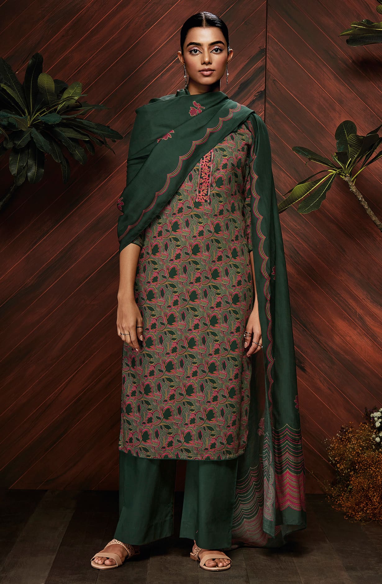 Multicolor Spun Winterwear Printed Unstitched Salwar Kameez - KEYS1182D