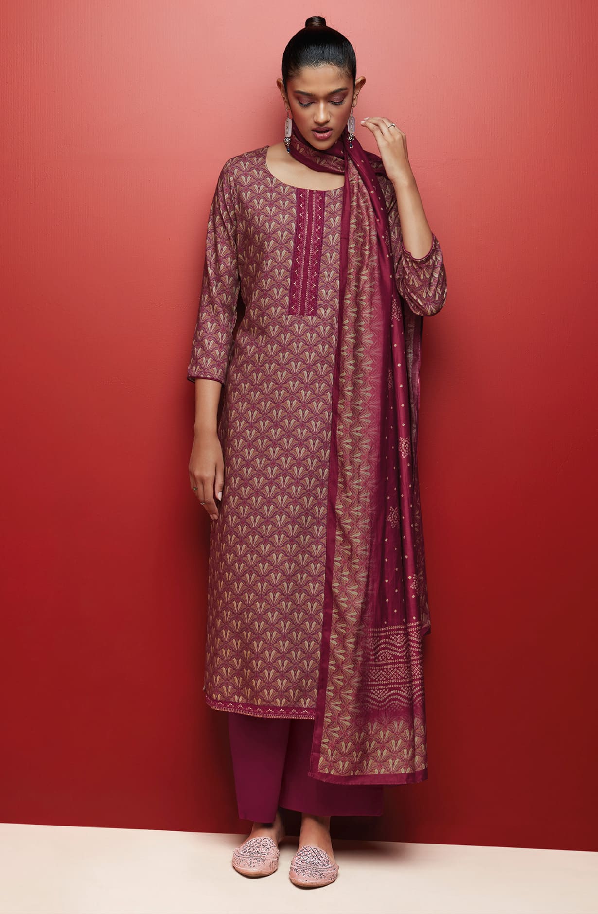 Multicolor Spun Winterwear Printed Unstitched Salwar Kameez - KEYS1199D