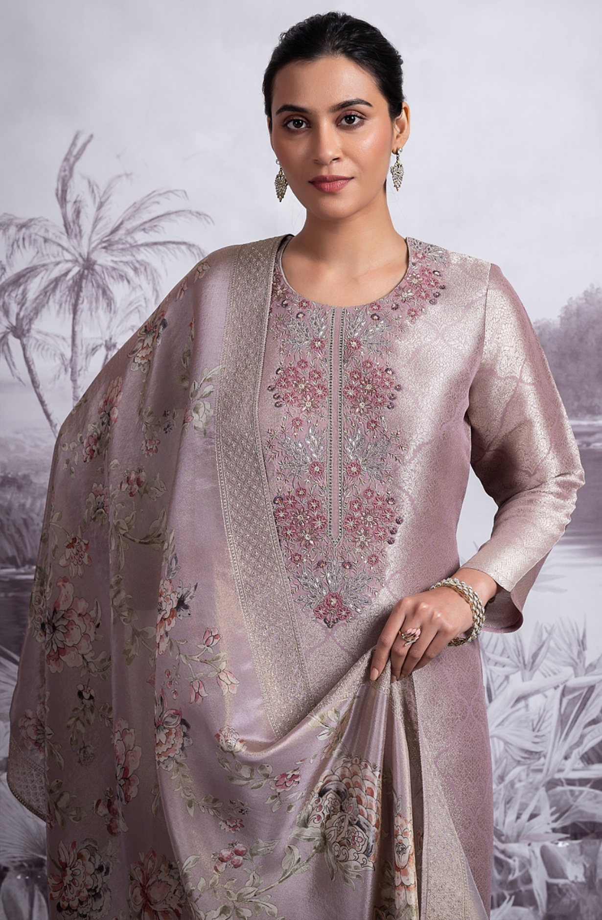 Jacquard Silk Suit with Tissue Silk Dupatta- MUR2353A