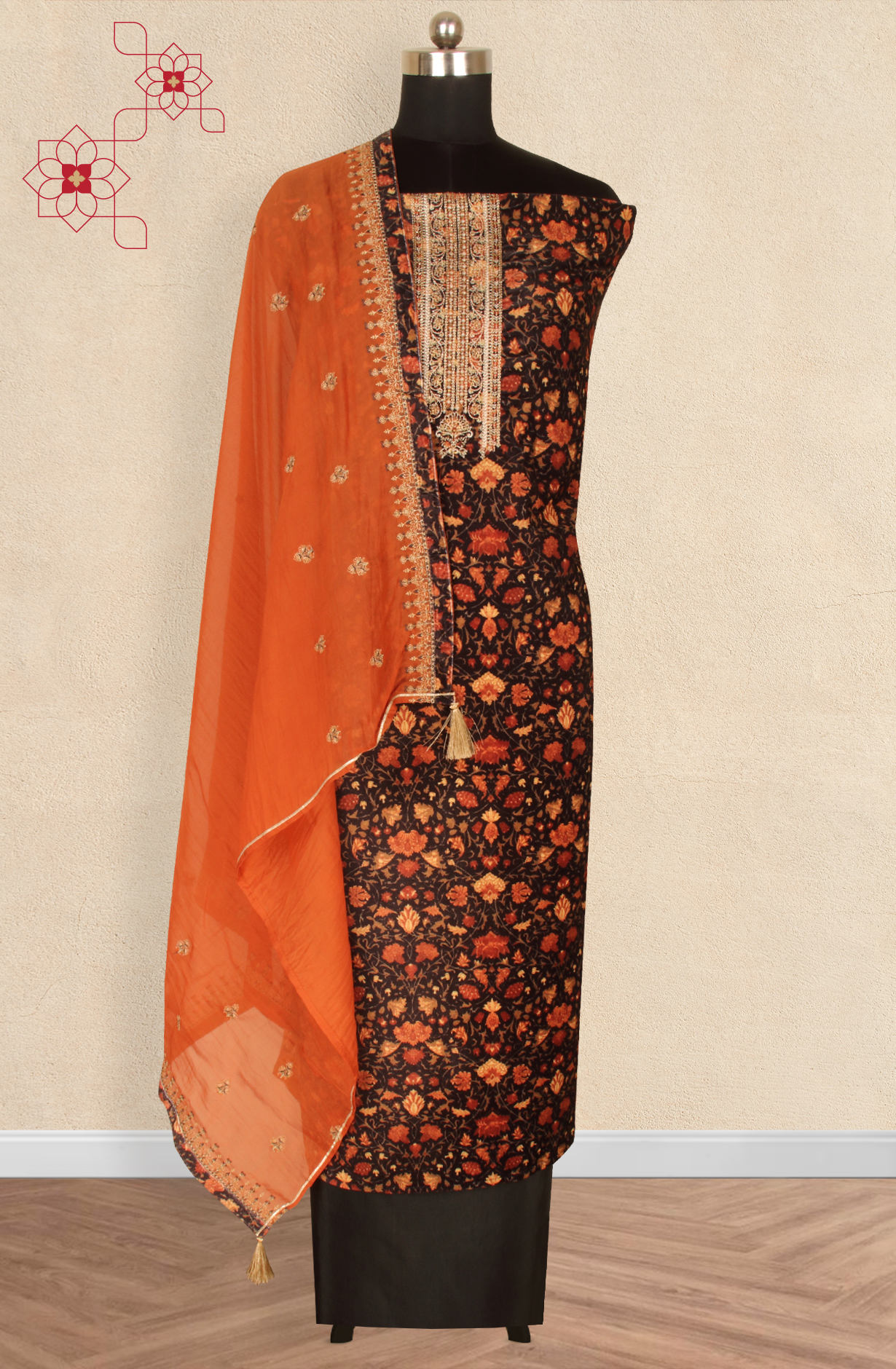 Black Velvet Winter Wear Unstitched Salwar Kameez - MUS8743