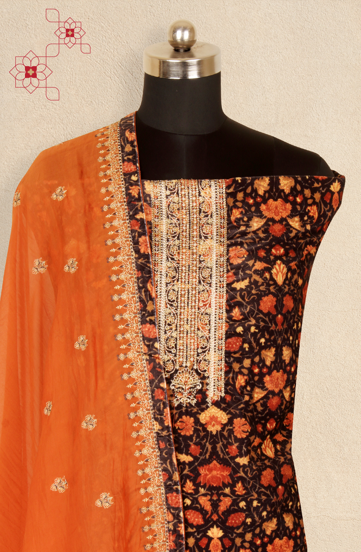 Black Velvet Winter Wear Unstitched Salwar Kameez - MUS8743