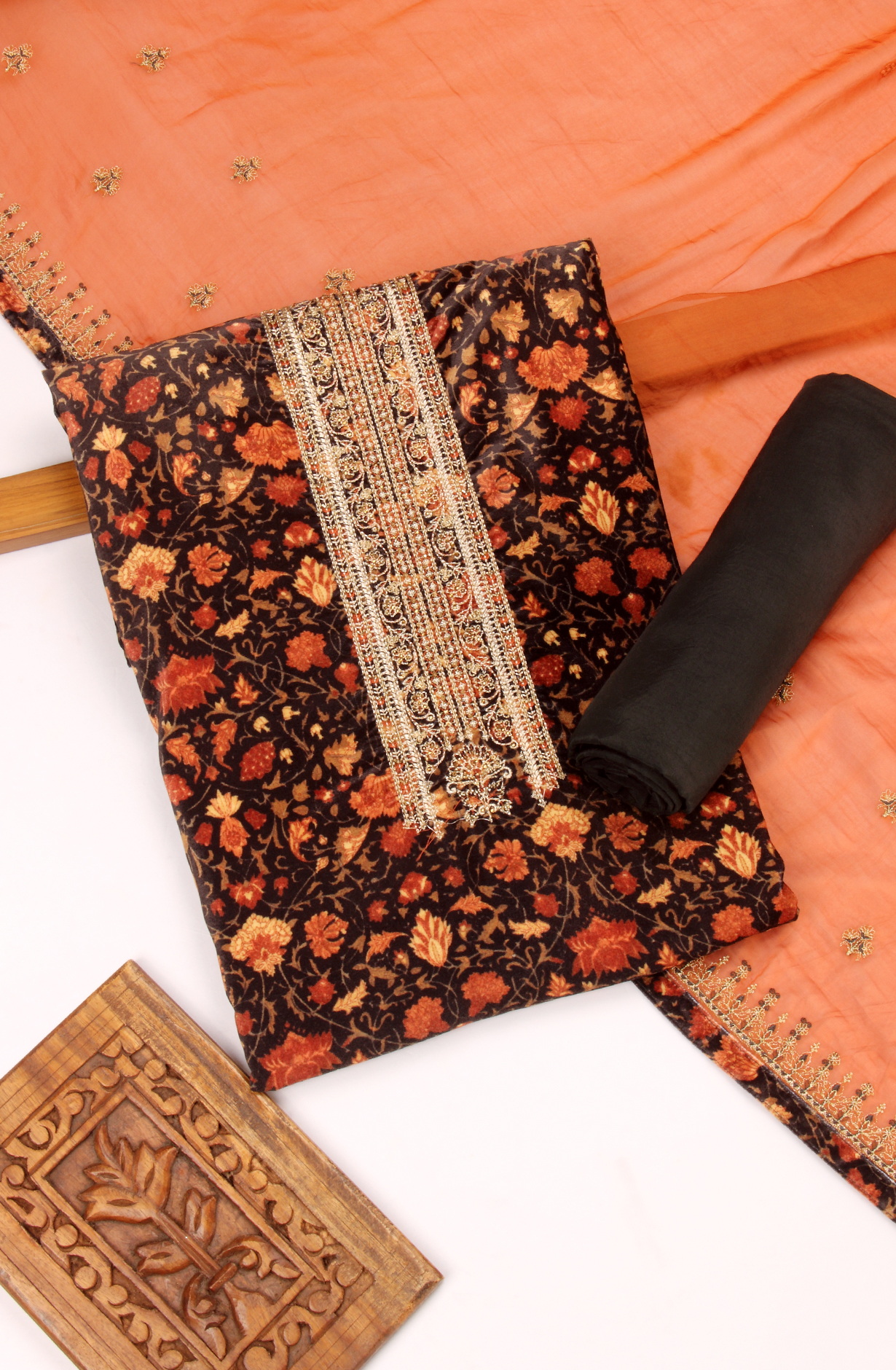 Black Velvet Winter Wear Unstitched Salwar Kameez - MUS8743