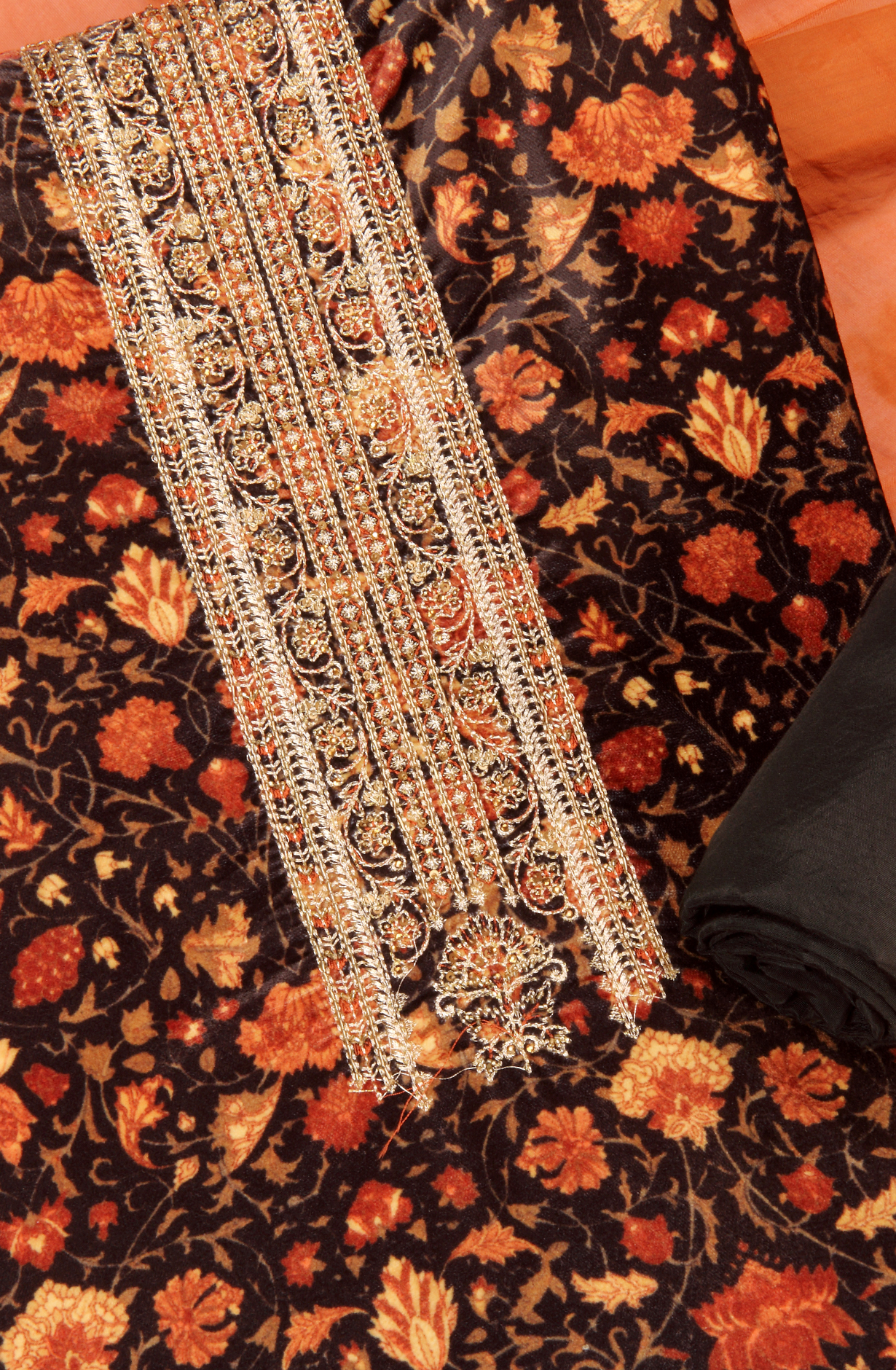 Black Velvet Winter Wear Unstitched Salwar Kameez - MUS8743