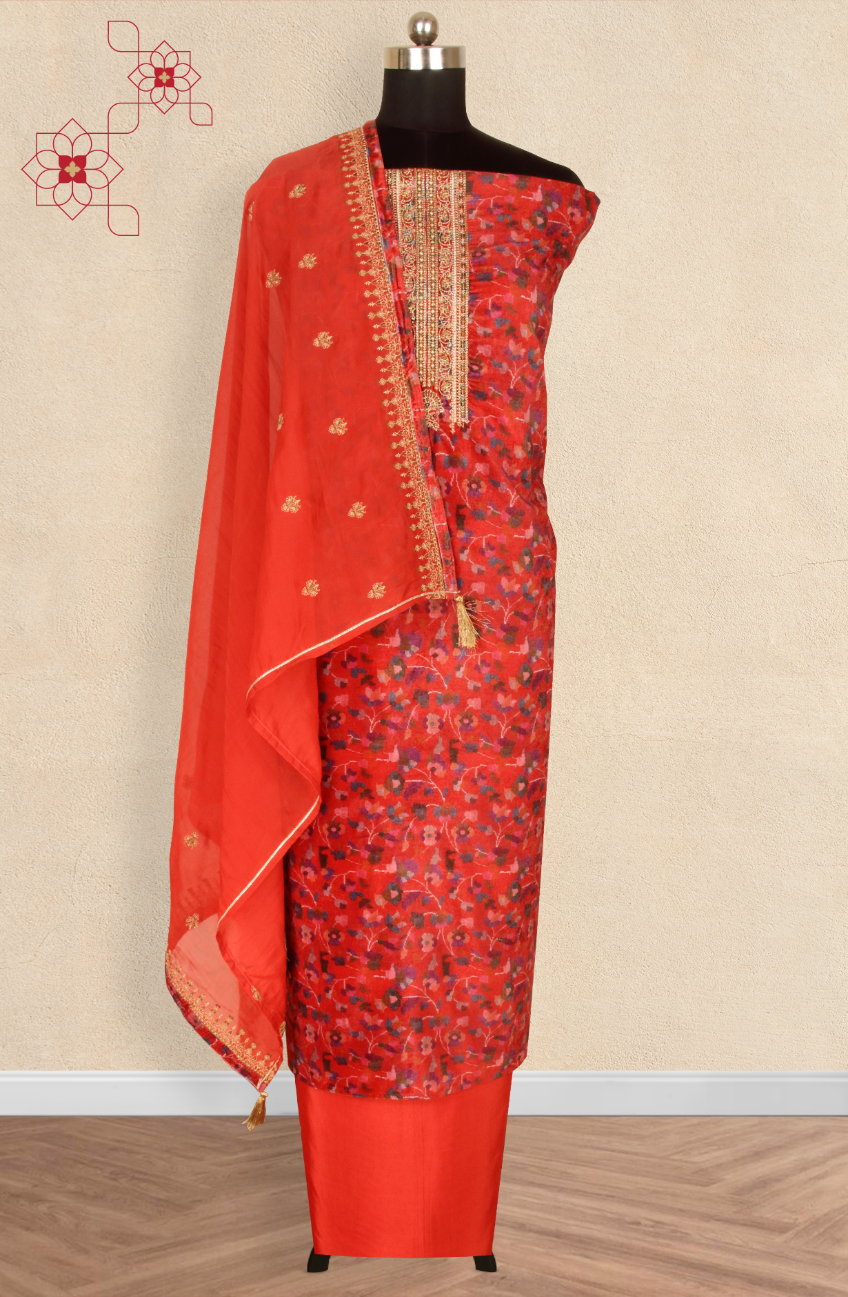 Rust Velvet Winter Wear Unstitched Salwar Kameez - MUS8746