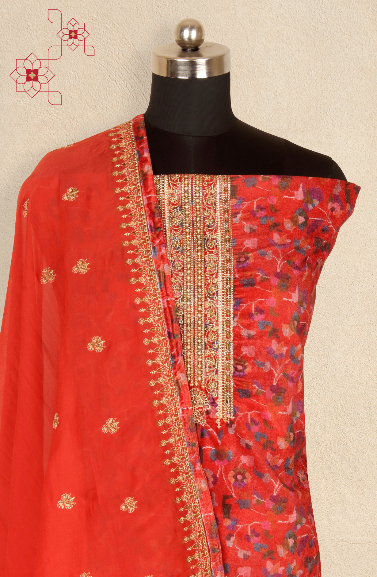 Rust Velvet Winter Wear Unstitched Salwar Kameez - MUS8746
