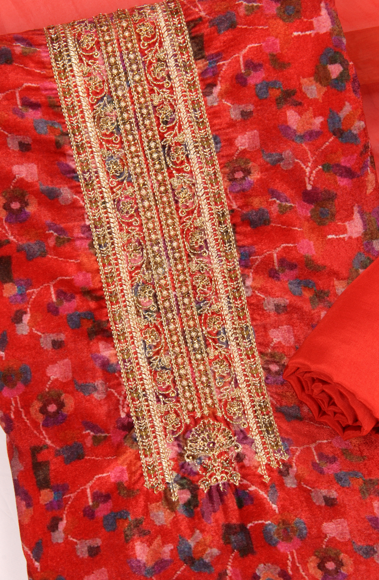 Rust Velvet Winter Wear Unstitched Salwar Kameez - MUS8746