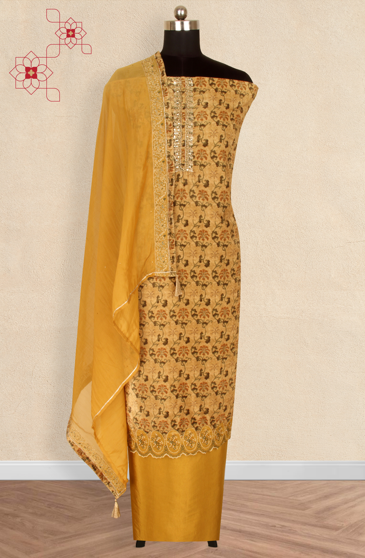 Mehndi Velvet Winter Wear Unstitched Salwar Kameez - MUS8915