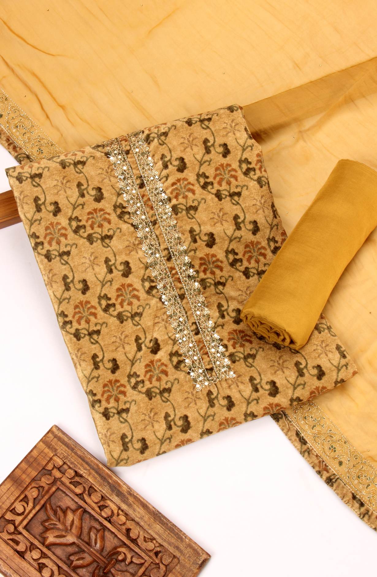 Mehndi Velvet Winter Wear Unstitched Salwar Kameez - MUS8915