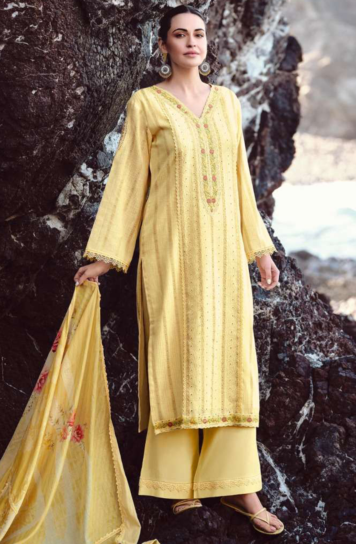 Yellow Handloom cotton Suit Set with Dupatta - MUSMF01