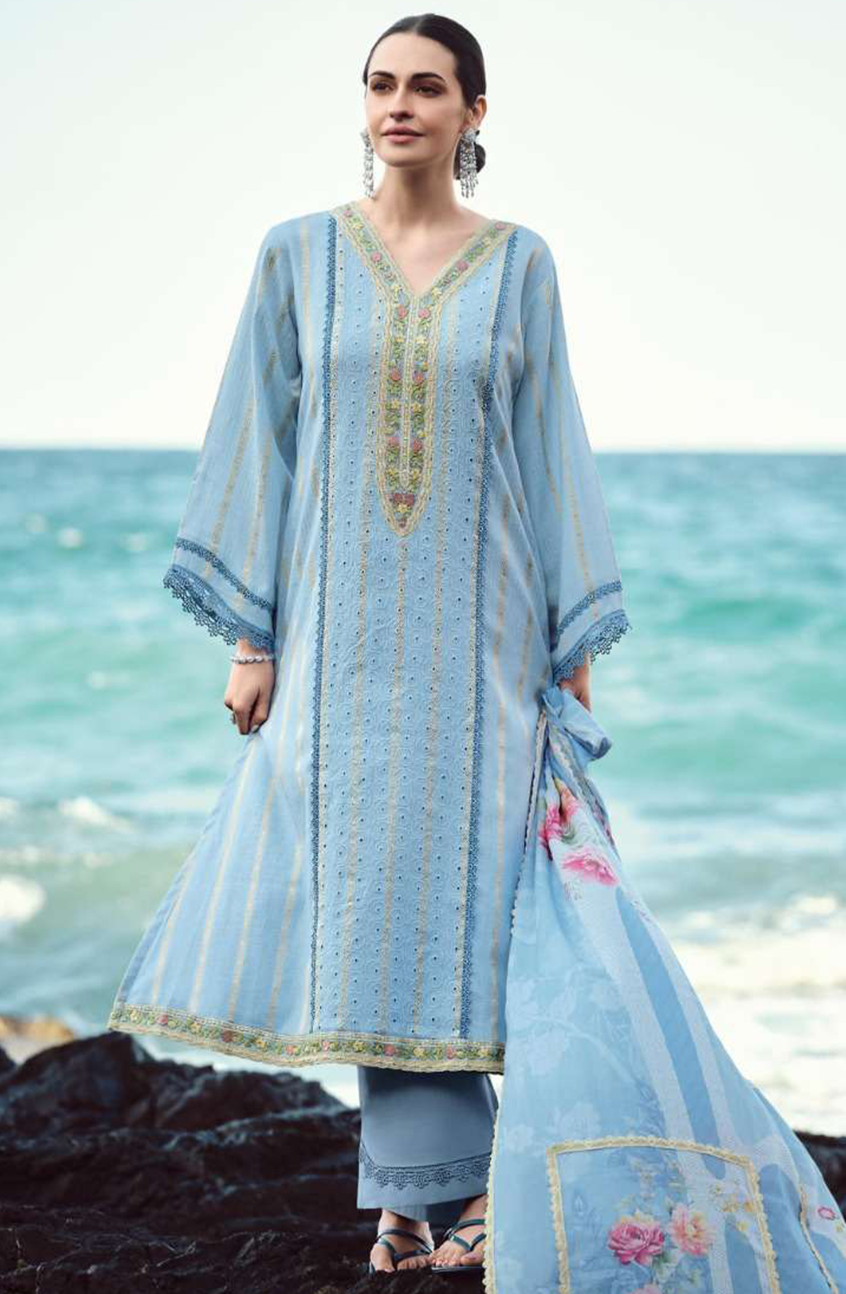 Blue Handloom cotton Suit Set with Dupatta - MUSMF02
