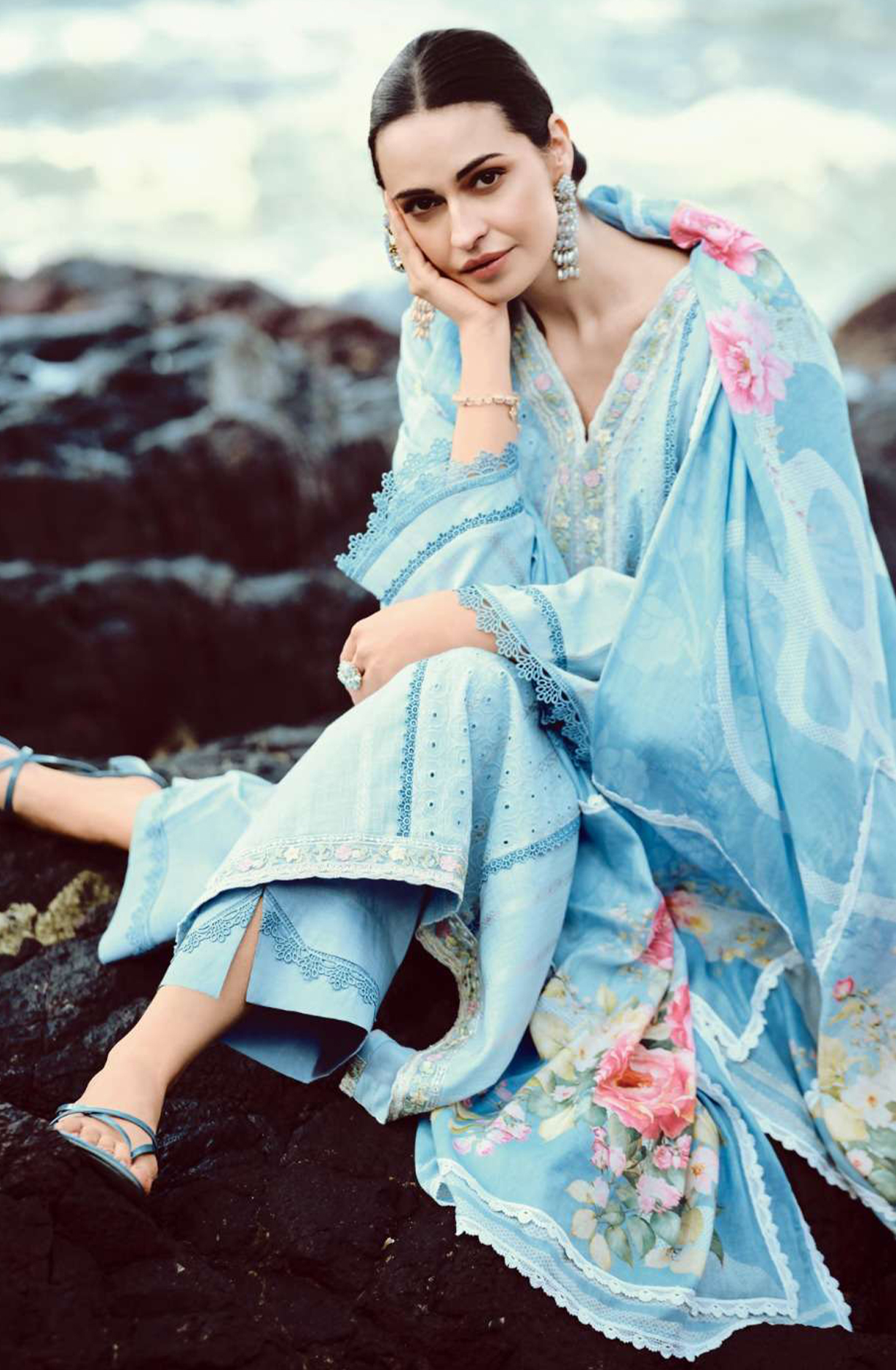 Blue Handloom cotton Suit Set with Dupatta - MUSMF02