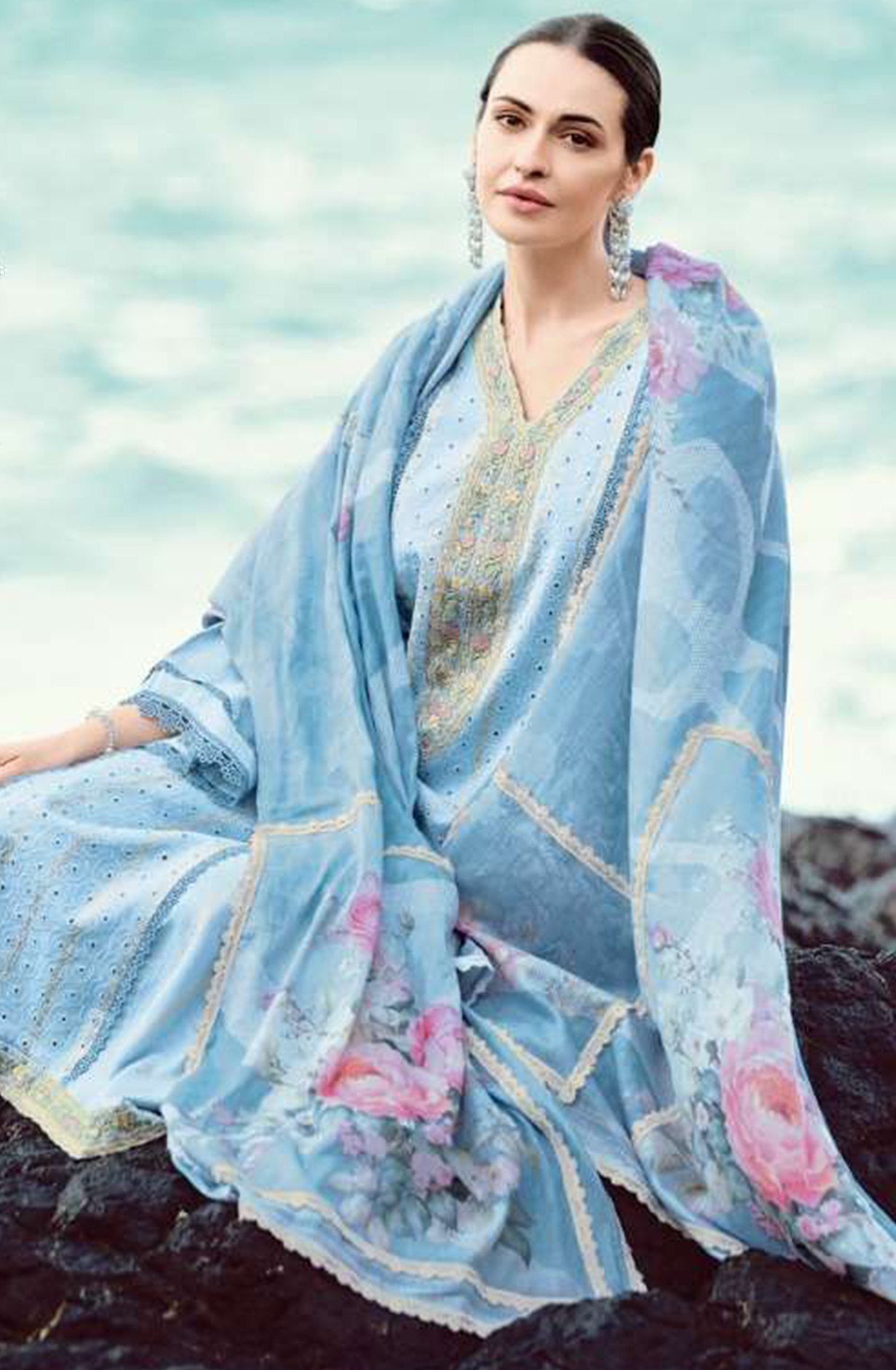Blue Handloom cotton Suit Set with Dupatta - MUSMF02