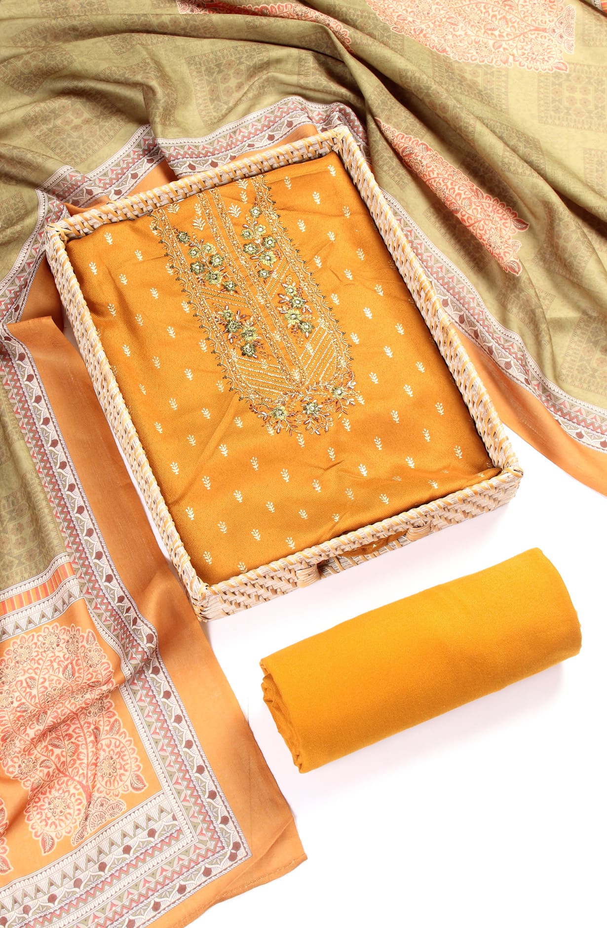 Mustard Pashmina Winterwear Unstitched Salwar Kameez - TAH310