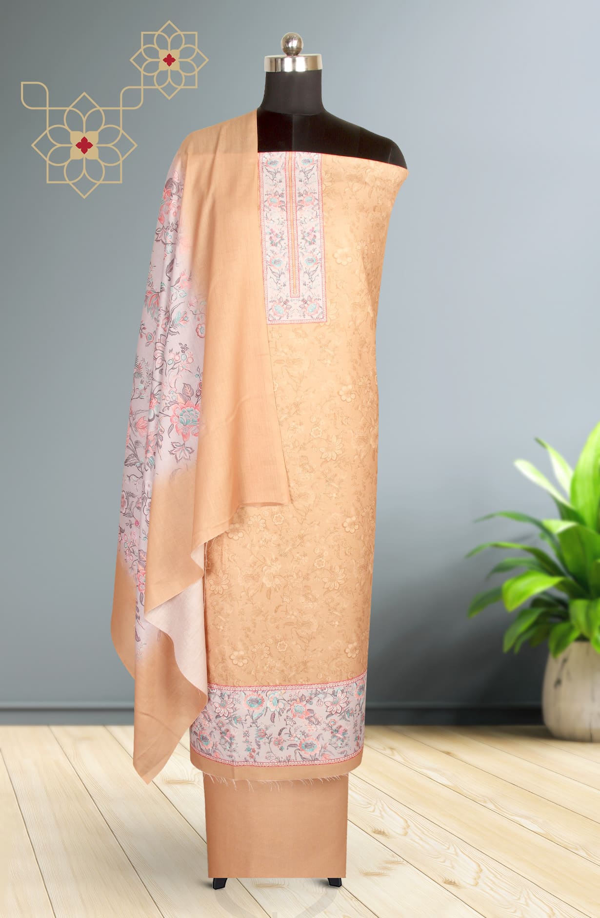 Mustard Spun Winterwear Printed Unstitched Salwar Kameez - NAR1186C