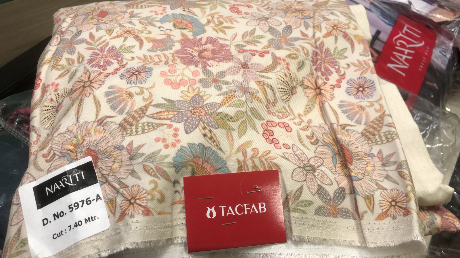 Cream Semi-pashmina Digital Printed Salwar Kameez with Muslin Dupatta - NAA5976A