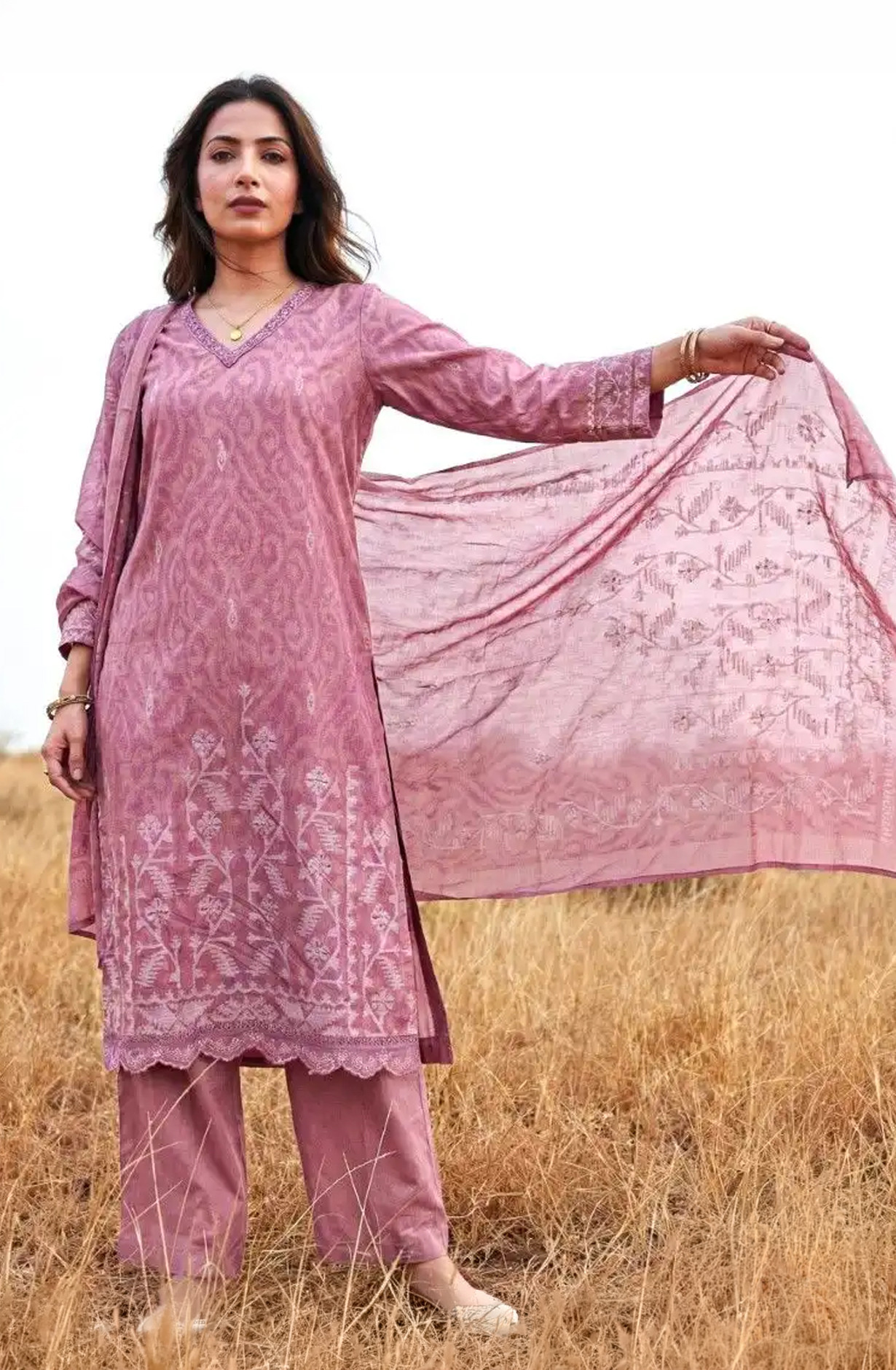 Pink Pure Cotton Lawn Beautiful Suit Set with Dupatta - NAA387