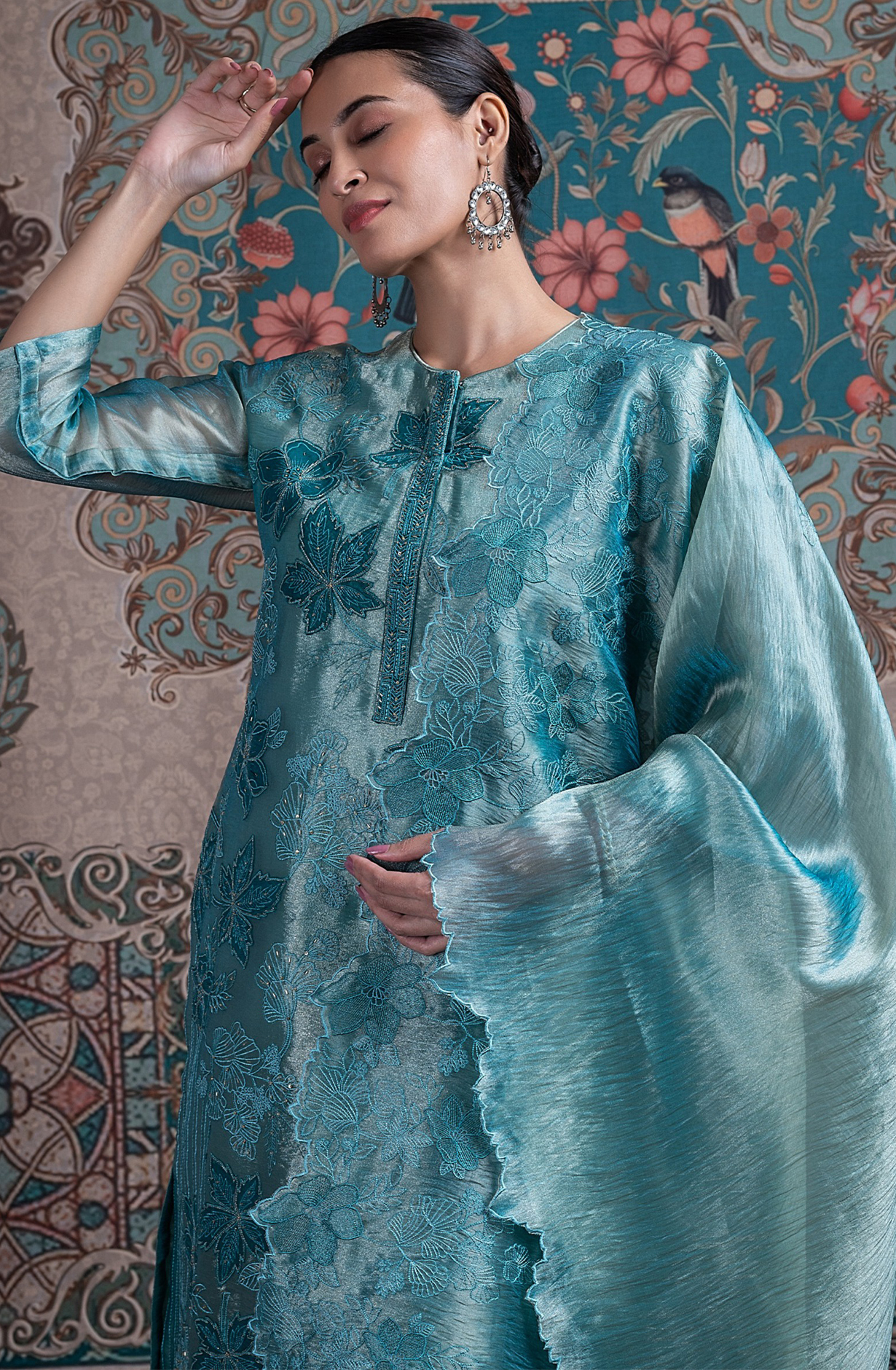 Green Glass Tissue Organza Suit with Dupatta - R157-SPR2368C