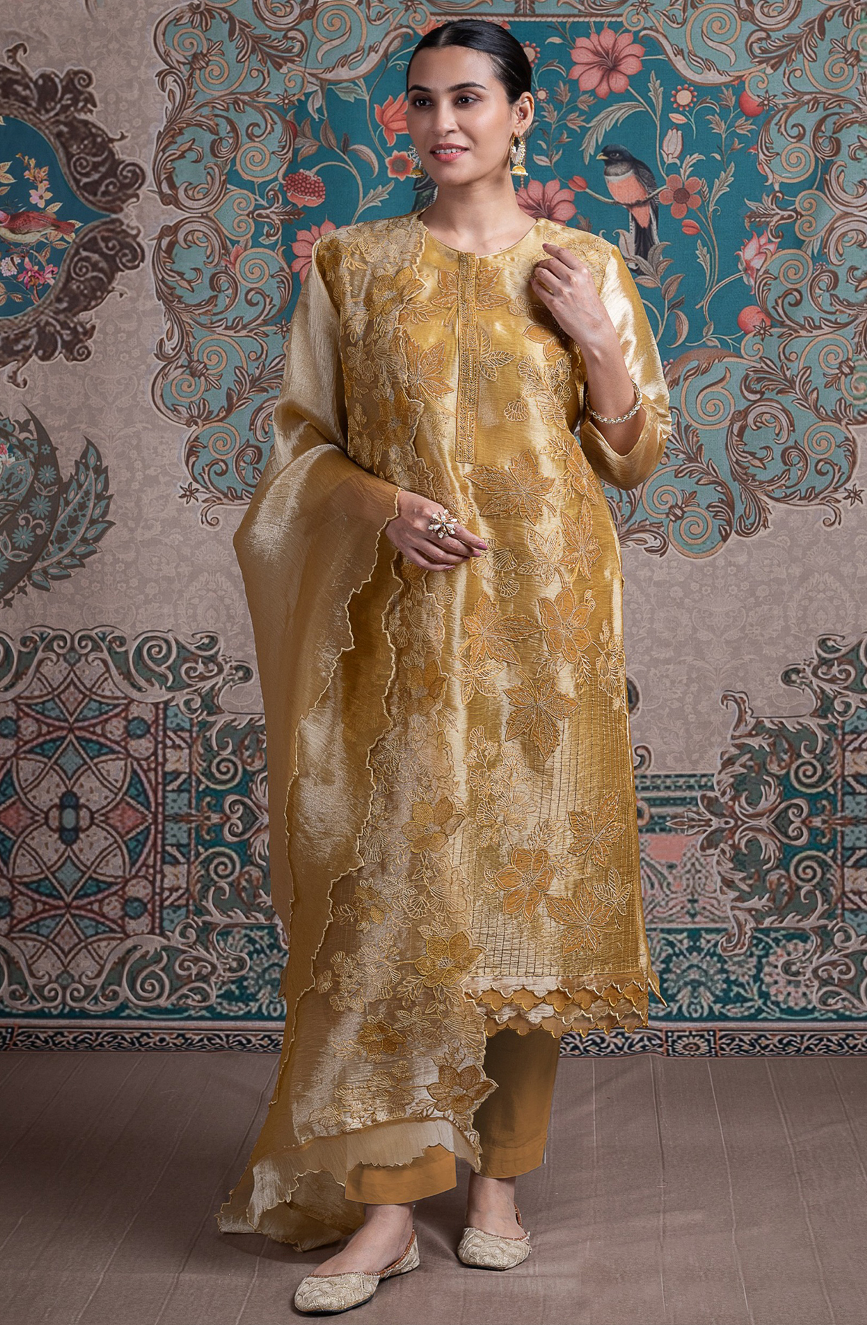 Mehndi Glass Tissue Organza Suit with Dupatta - R157-SPR2368A