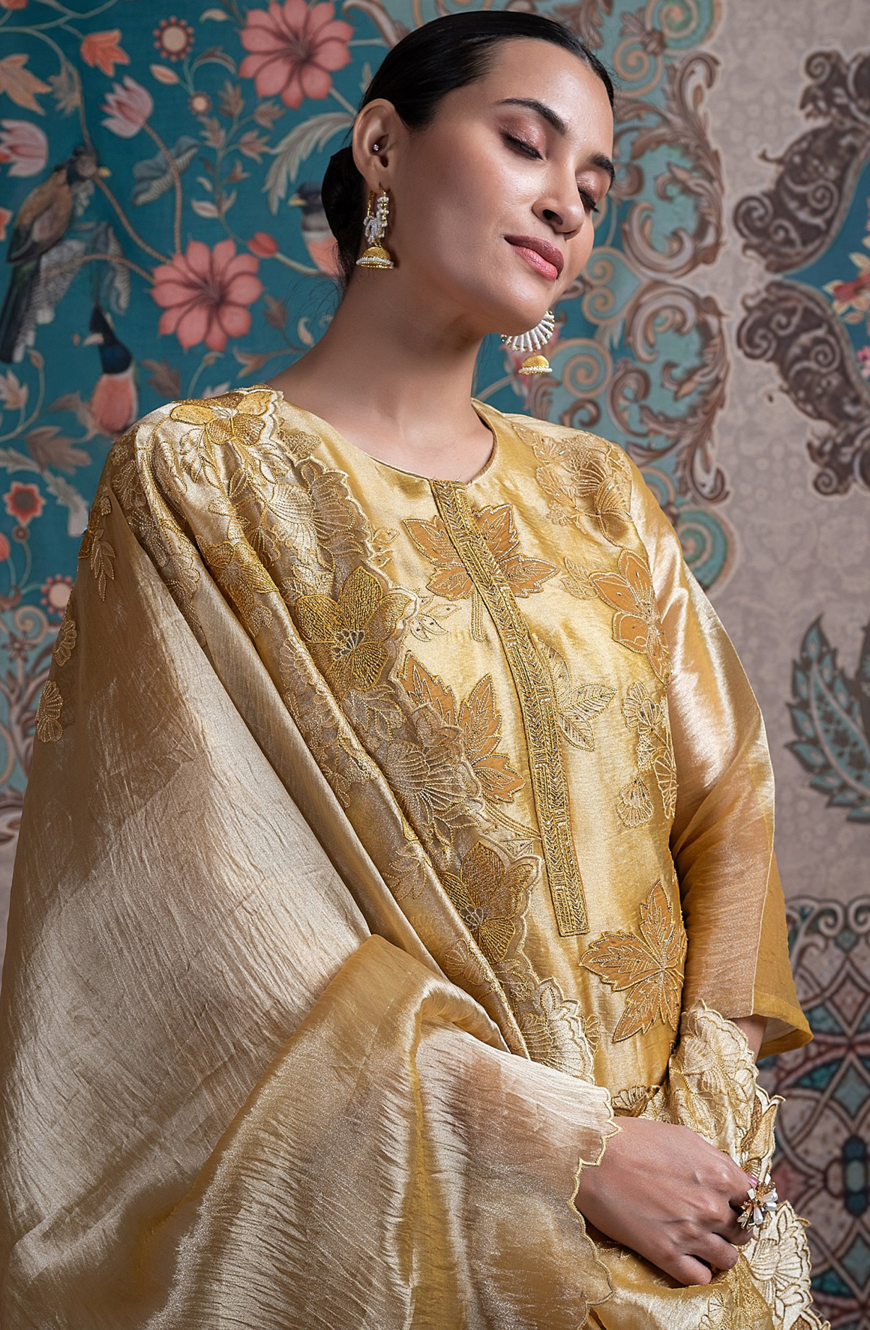 Mehndi Glass Tissue Organza Suit with Dupatta - R157-SPR2368A
