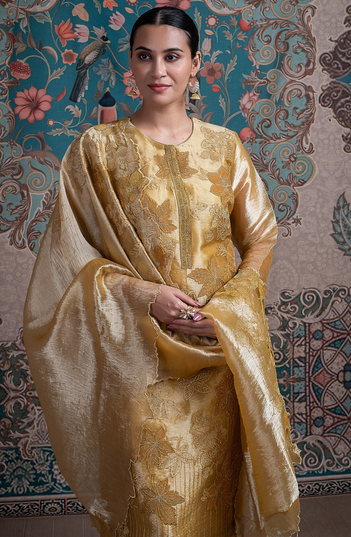 Mehndi Glass Tissue Organza Suit with Dupatta - R157-SPR2368A