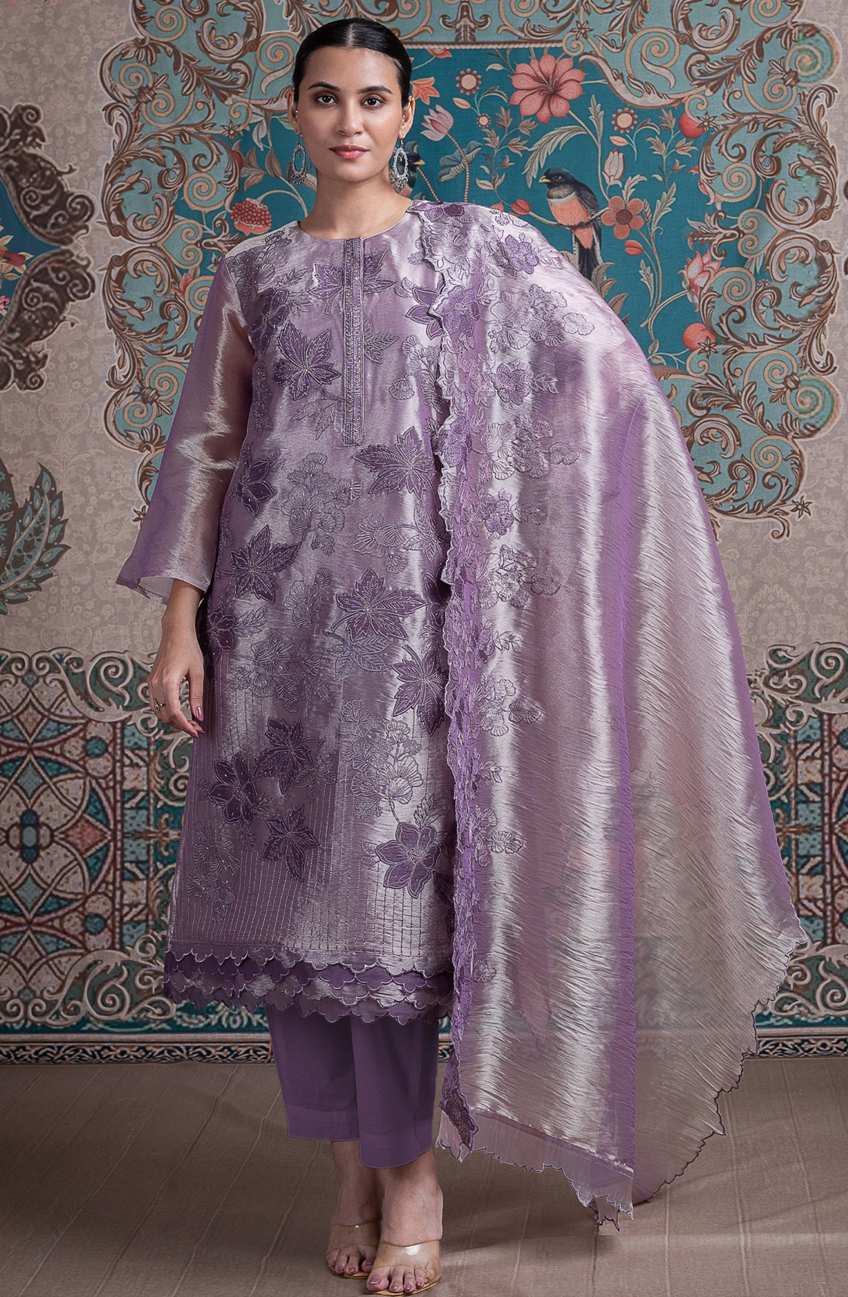 Purple Glass Tissue Organza Suit with Dupatta -R157-SPR2368B