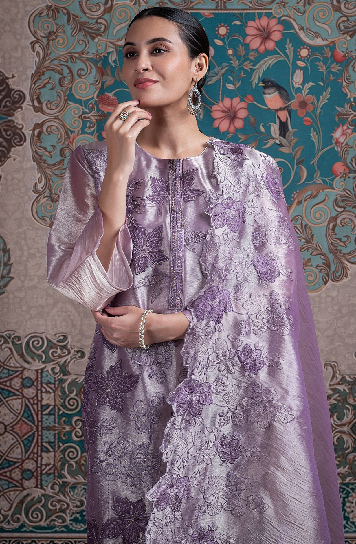 Purple Glass Tissue Organza Suit with Dupatta -R157-SPR2368B