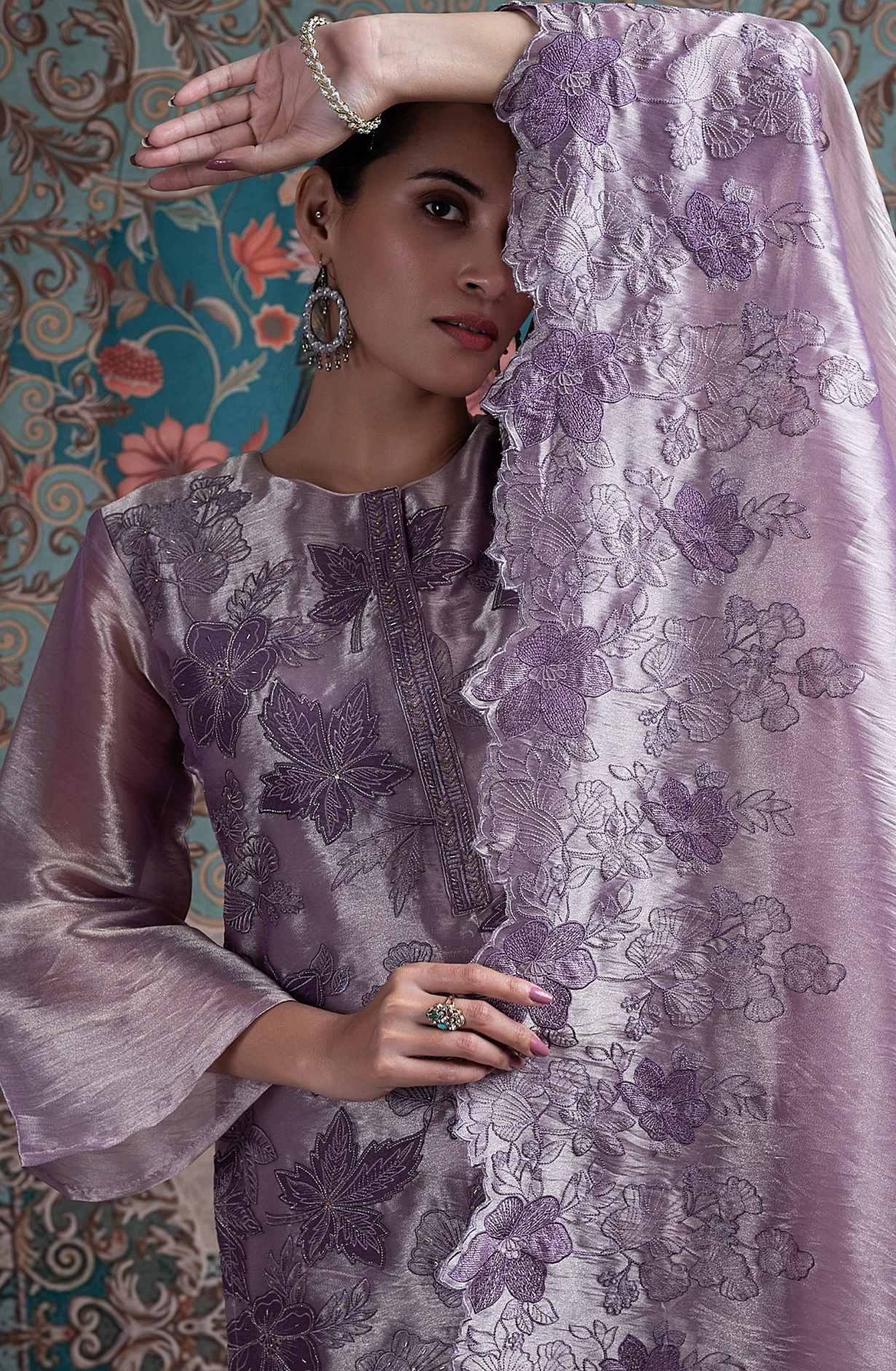 Purple Glass Tissue Organza Suit with Dupatta -R157-SPR2368B