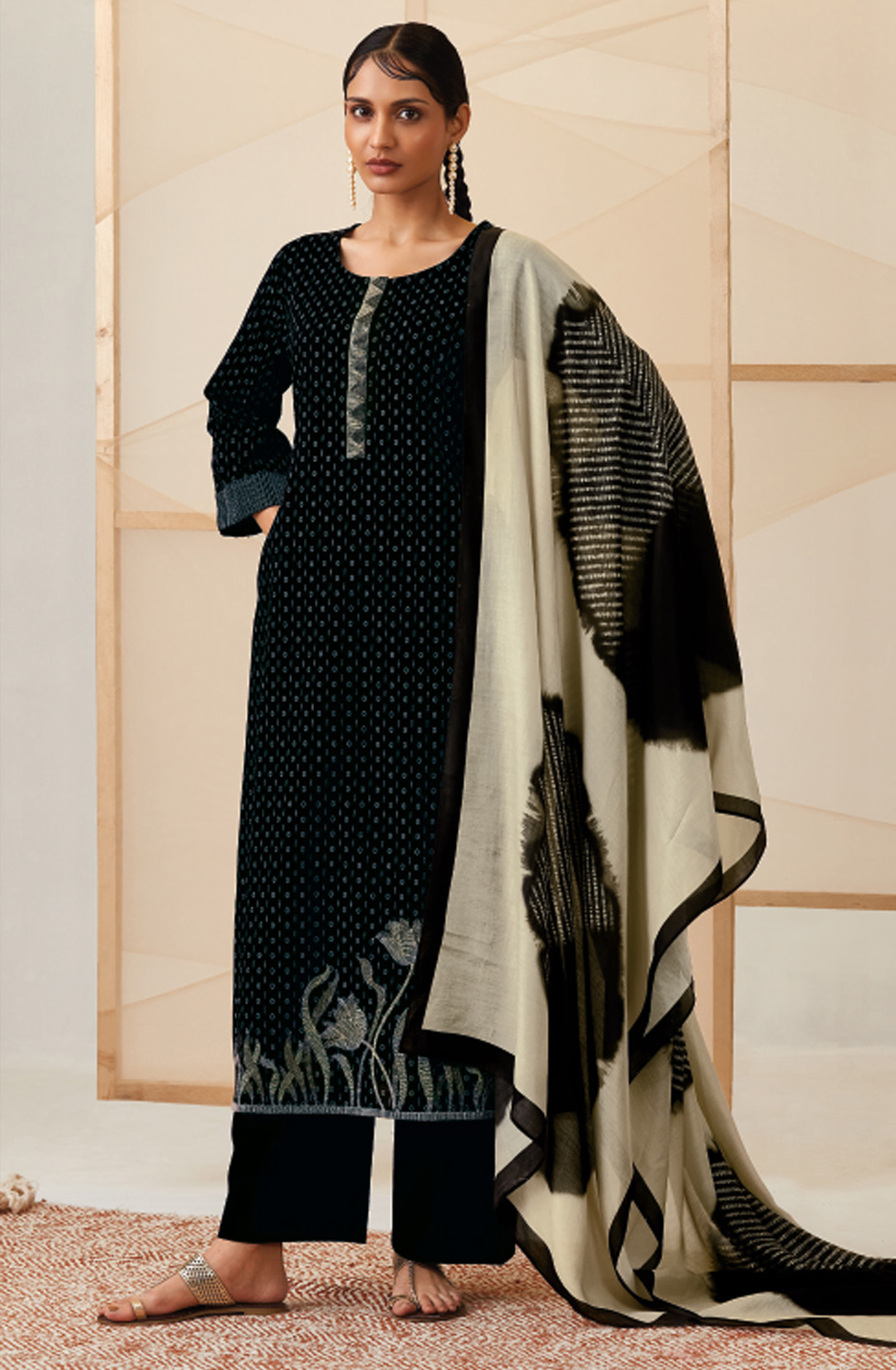 Black Cotton Printed Salwar Suit - NATC1325