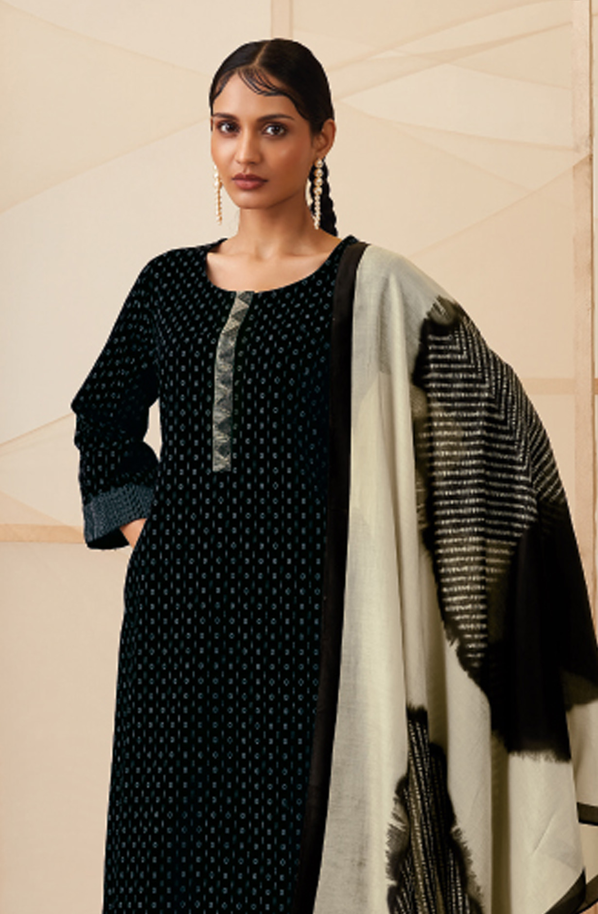 Black Cotton Printed Salwar Suit - NATC1325