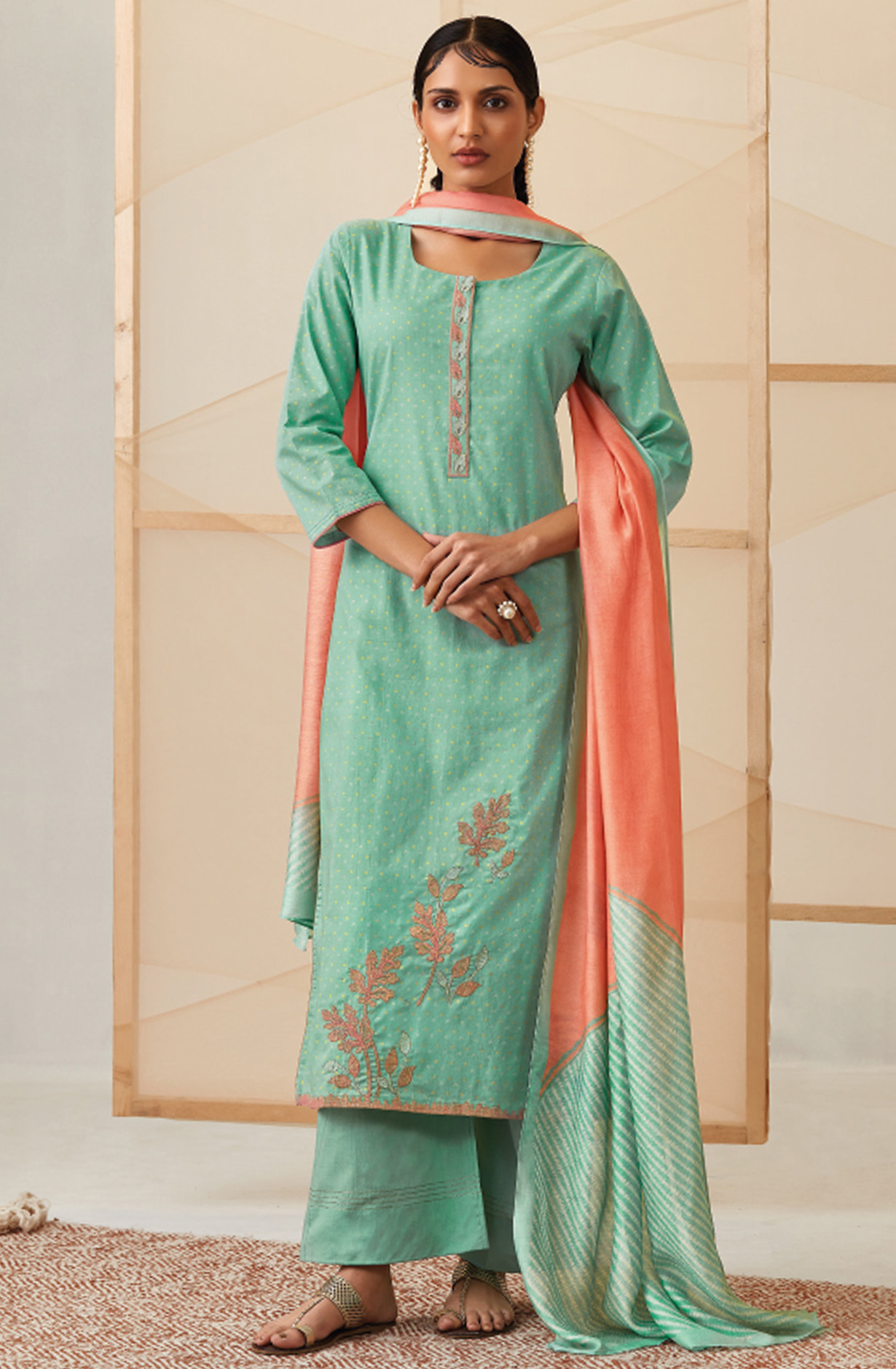 Sea Green Cotton Printed Salwar Suit - NATC1326