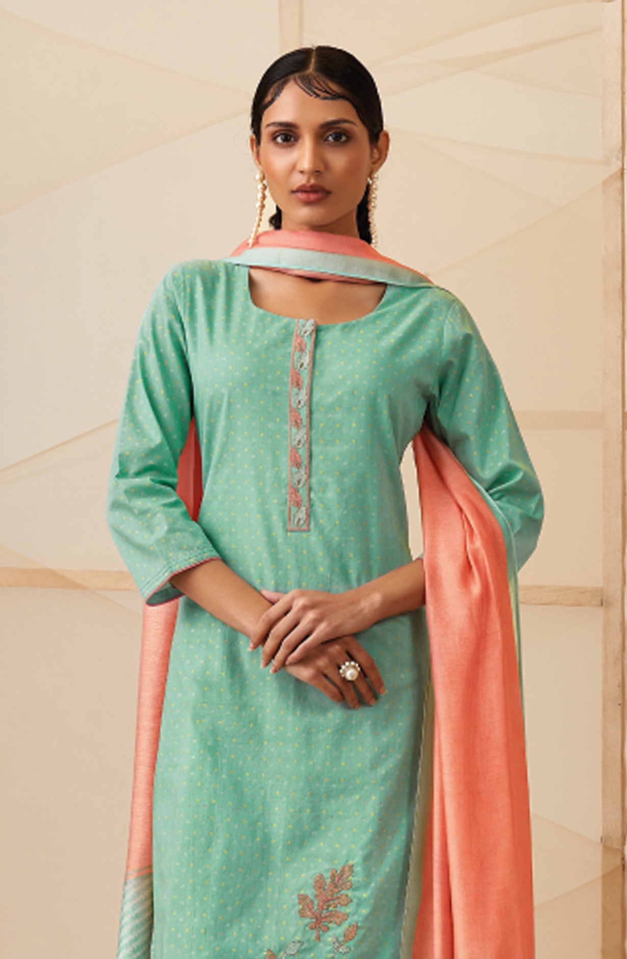 Sea Green Cotton Printed Salwar Suit - NATC1326