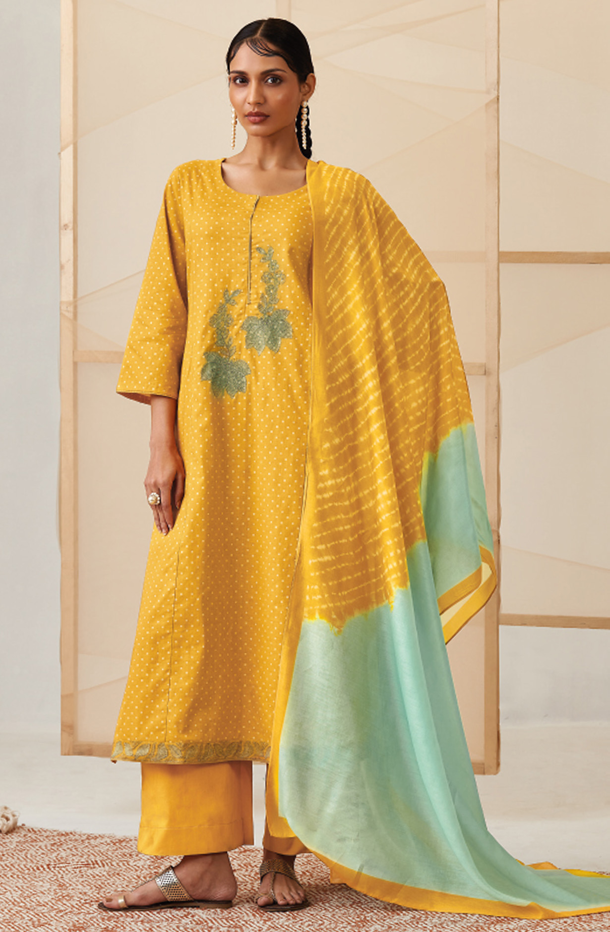 Mustard Cotton Printed Salwar Suit - NATC1328