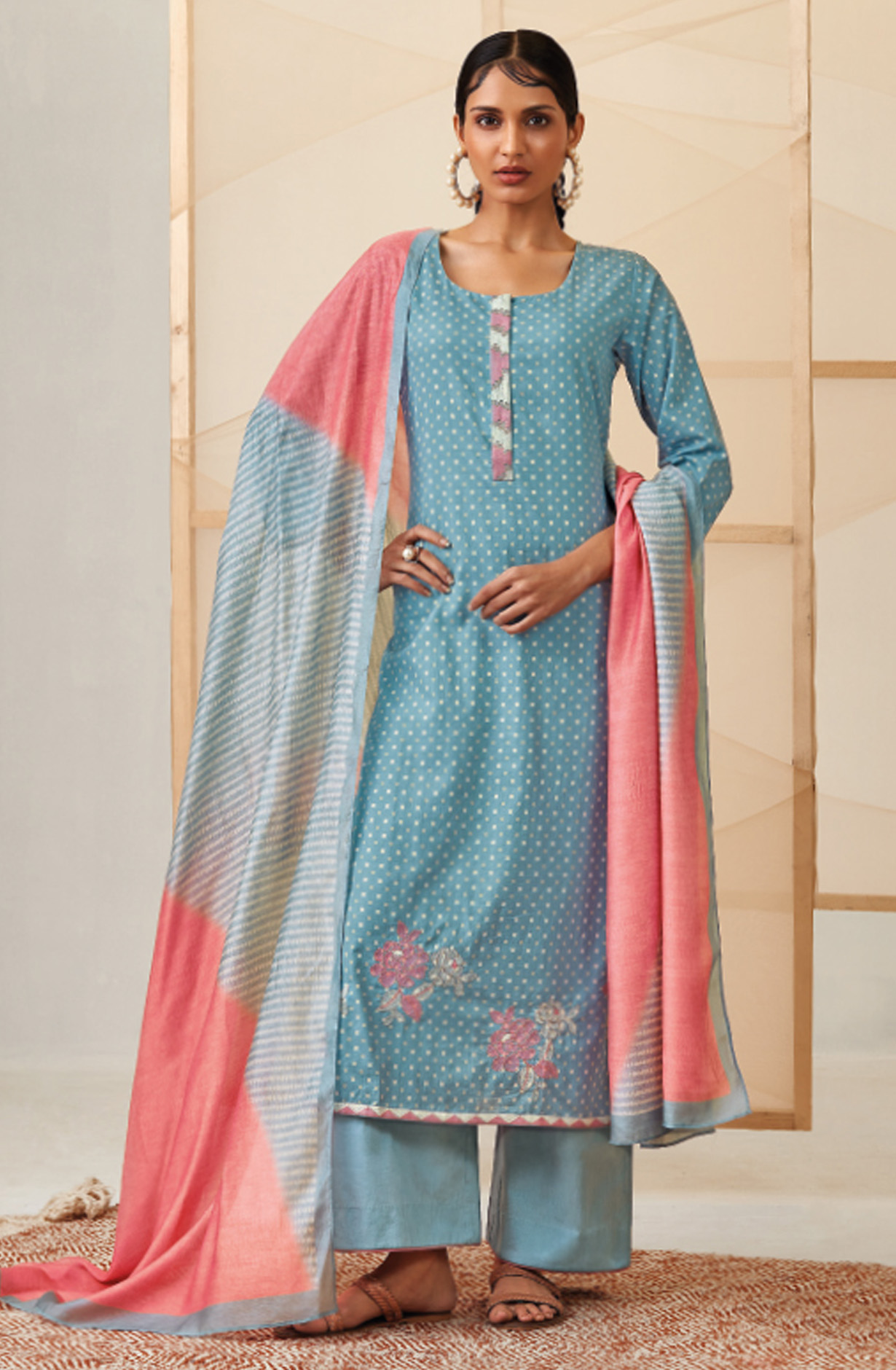 Grey Cotton Printed Salwar Suit - NATC1329