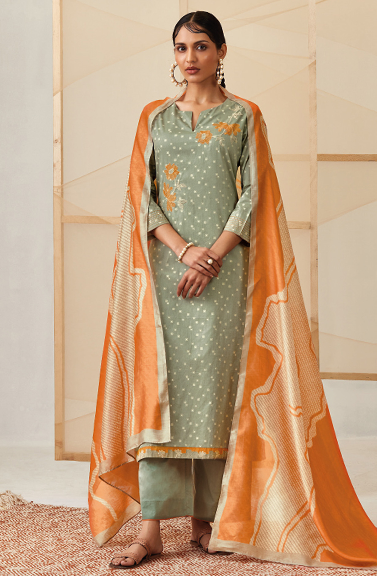Olive Green Cotton Printed Salwar Suit - NATC1330