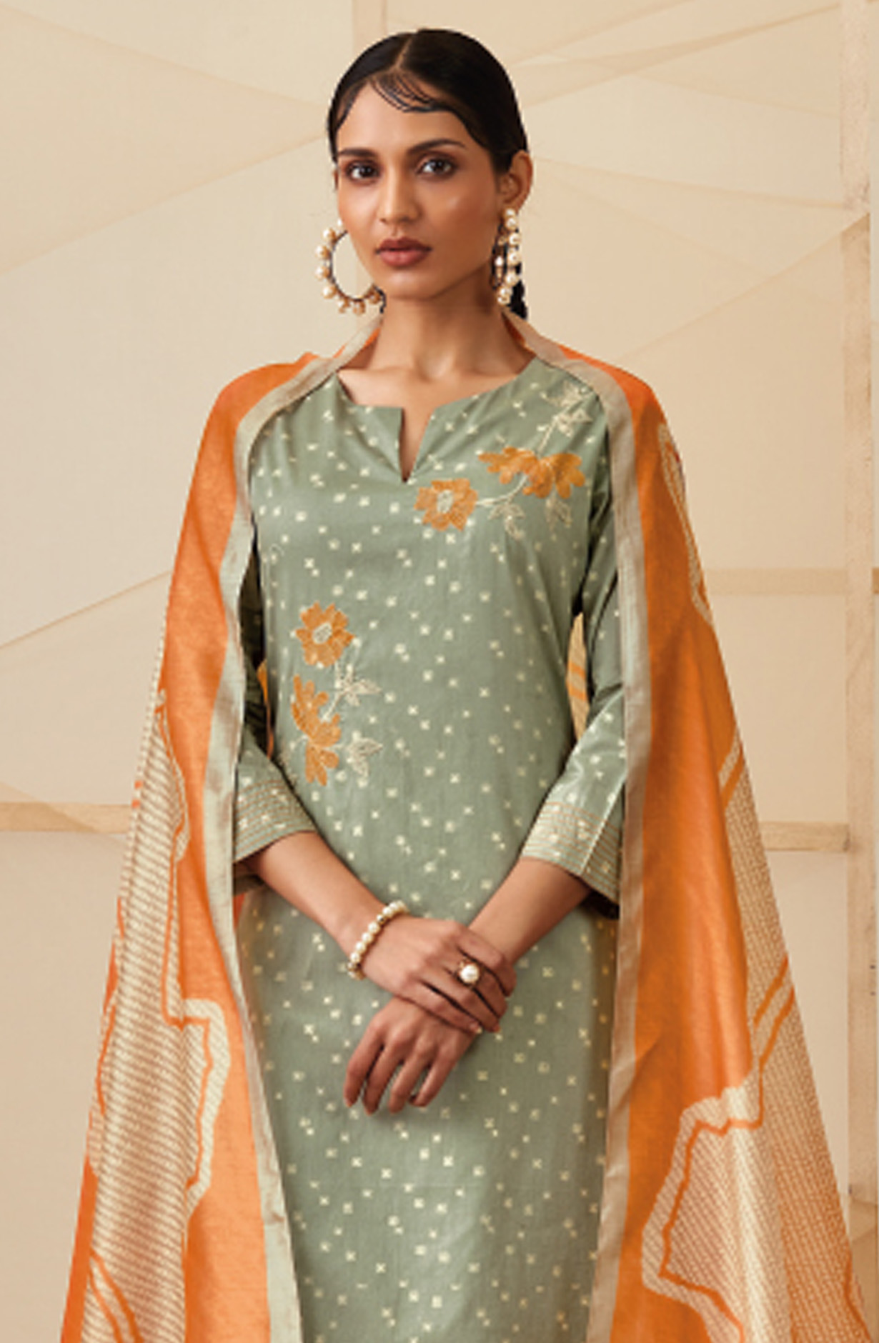 Olive Green Cotton Printed Salwar Suit - NATC1330