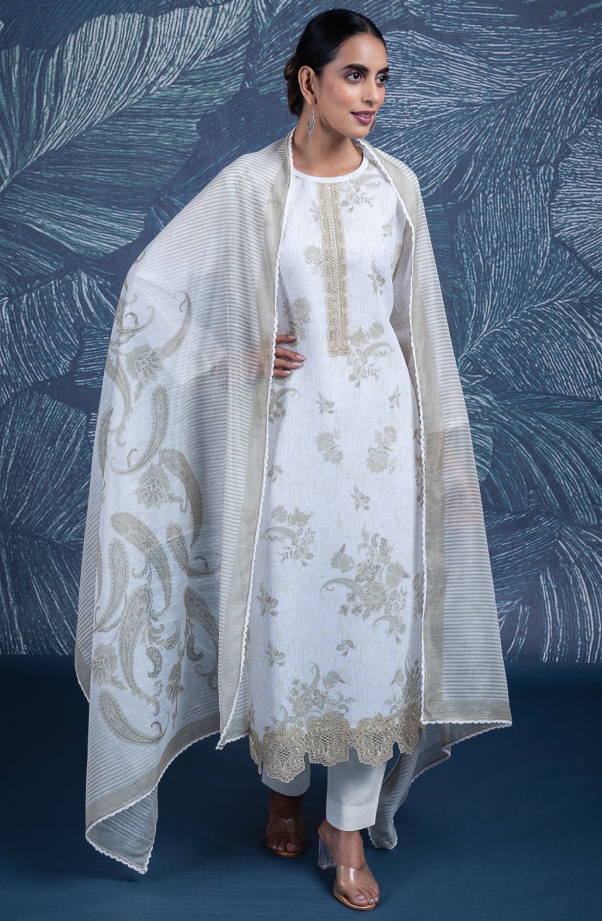 Lemon Linen Digital Printed Suit Set with Dupatta -NAW2457B