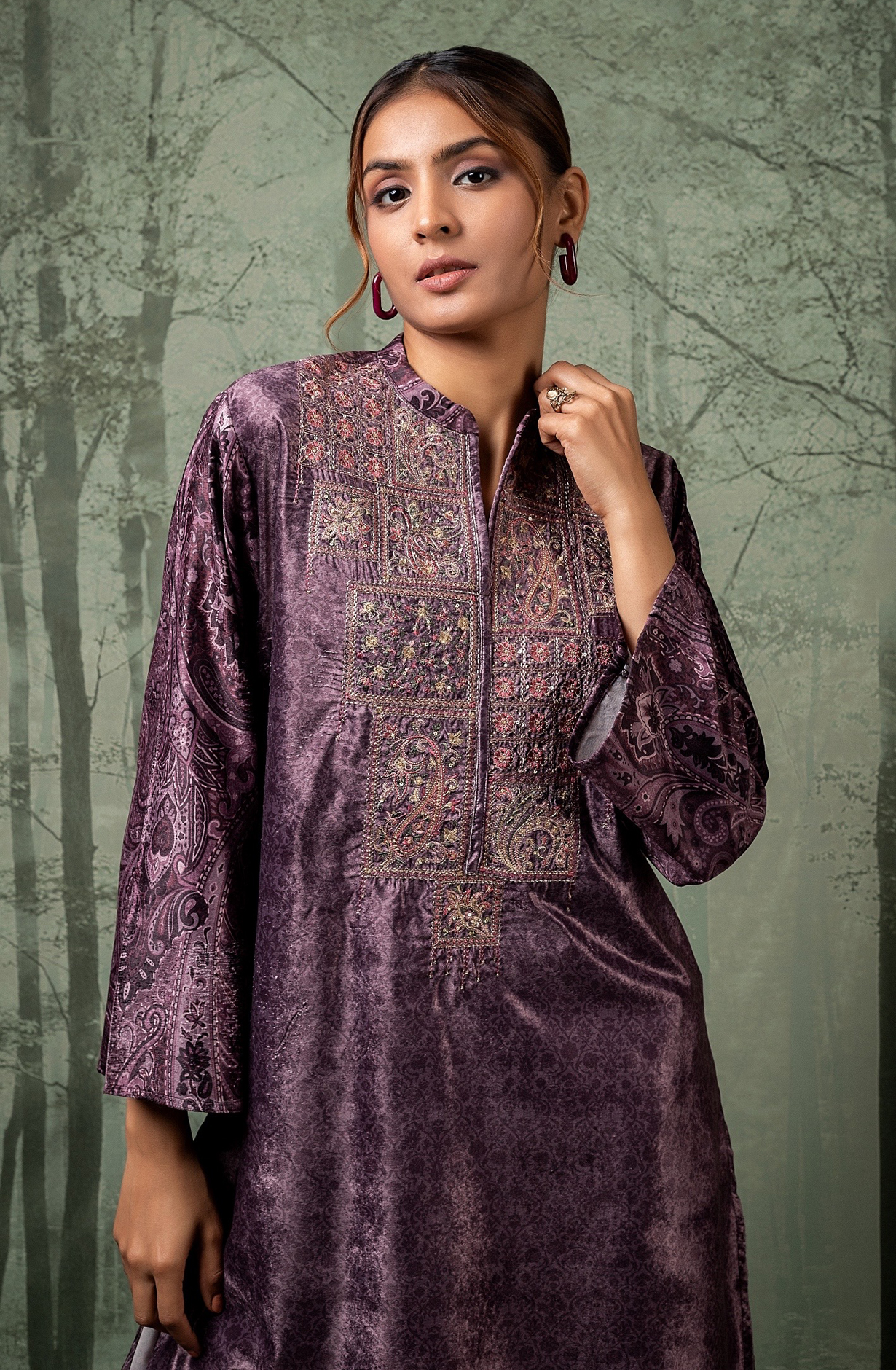 Women Purple Velvet Mosaic Co-ord Set - NCDS041A - Available Size L to XXL