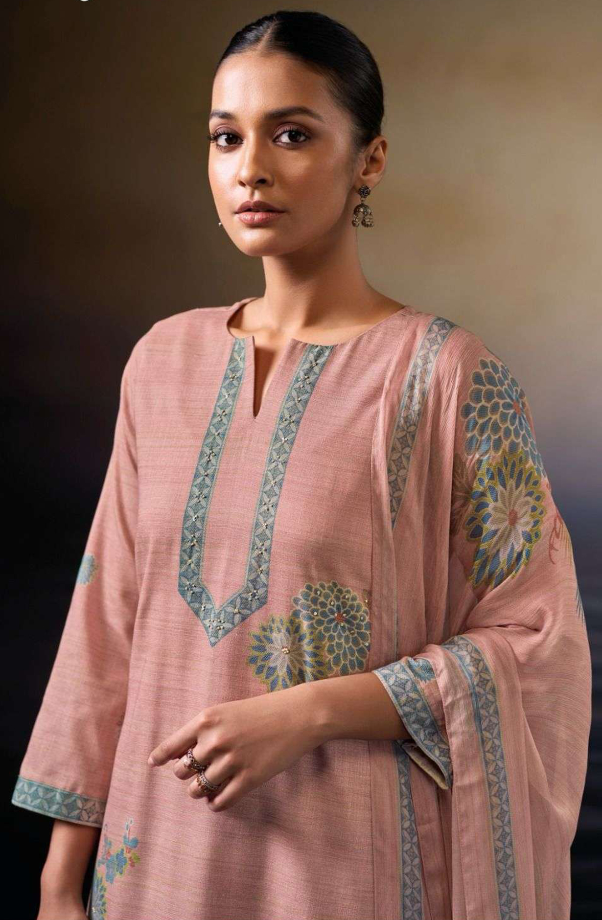 Mauve Cotton Suit Set with Chiffon Dupatta  - NEVS3508C