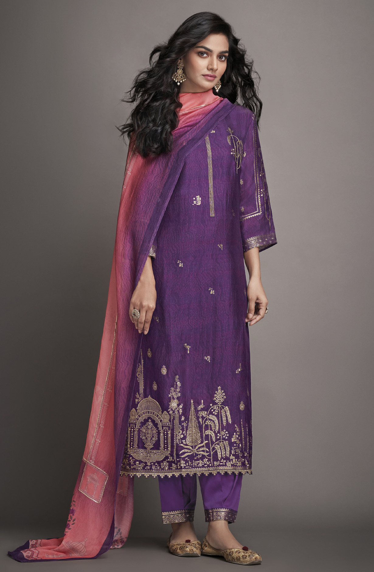 Beautiful Purple Silk Jacquard Festive Suit-set - NIC2281A