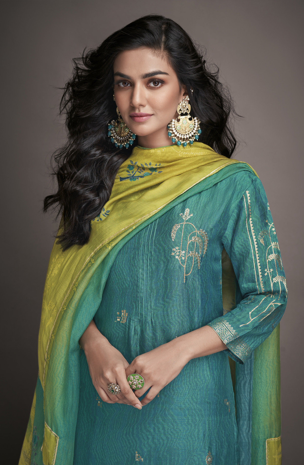 Beautiful Firozi Silk Jacquard Festive Suit-set - NIC2281B