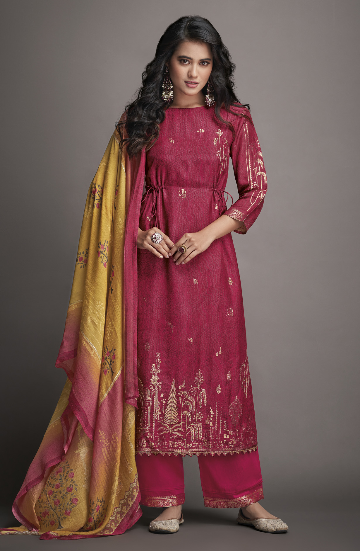 Beautiful Maroon Silk Jacquard Festive Suit-set - NIC2281C