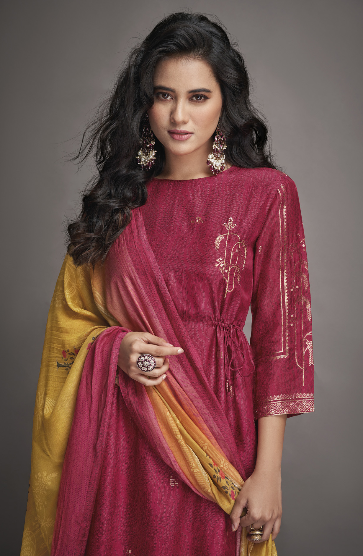 Beautiful Maroon Silk Jacquard Festive Suit-set - NIC2281C