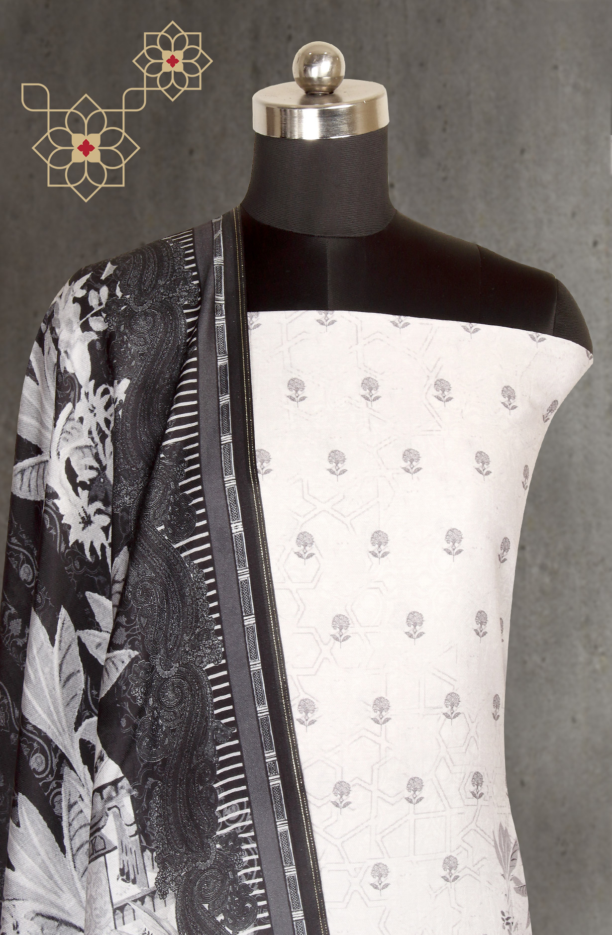 Black and Grey Pashmina Winter Wear Unstitched Salwar Kameez - NIH1812A