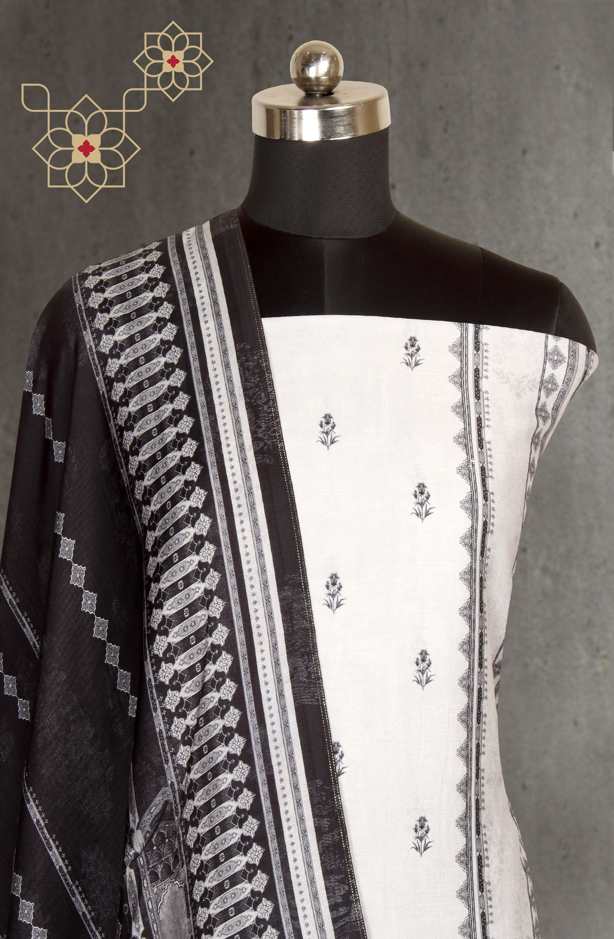 Black and Grey Pashmina Winter Wear Unstitched Salwar Kameez - NIH1812B