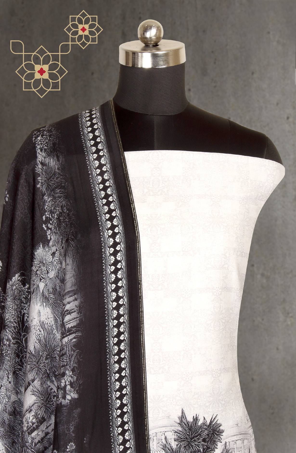 Black and Grey Pashmina Winter Wear Unstitched Salwar Kameez - NIH1812C
