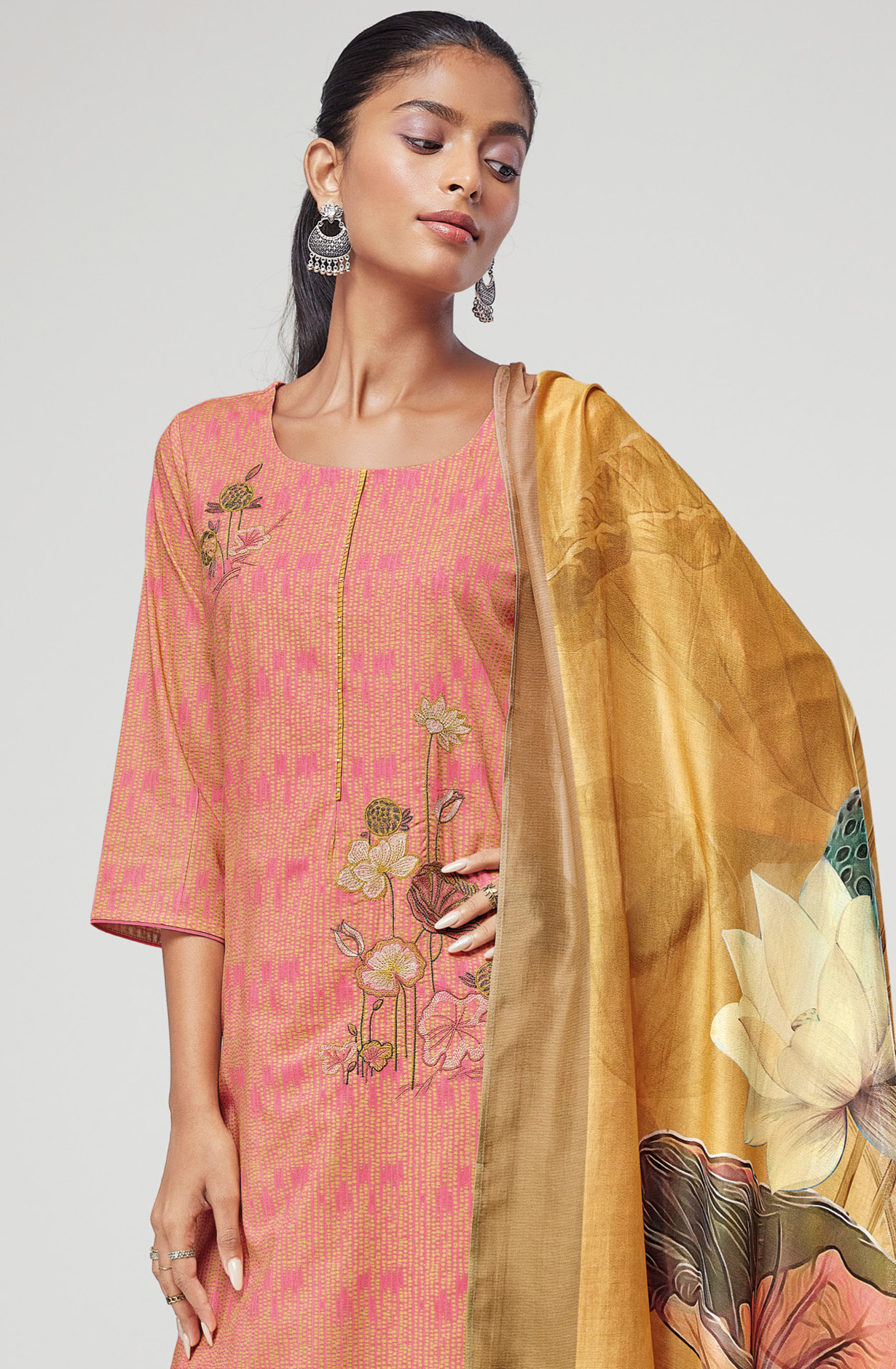 Pink Cotton Digital Printed Suit-sets with Muslin Dupatta - NIKS1670A