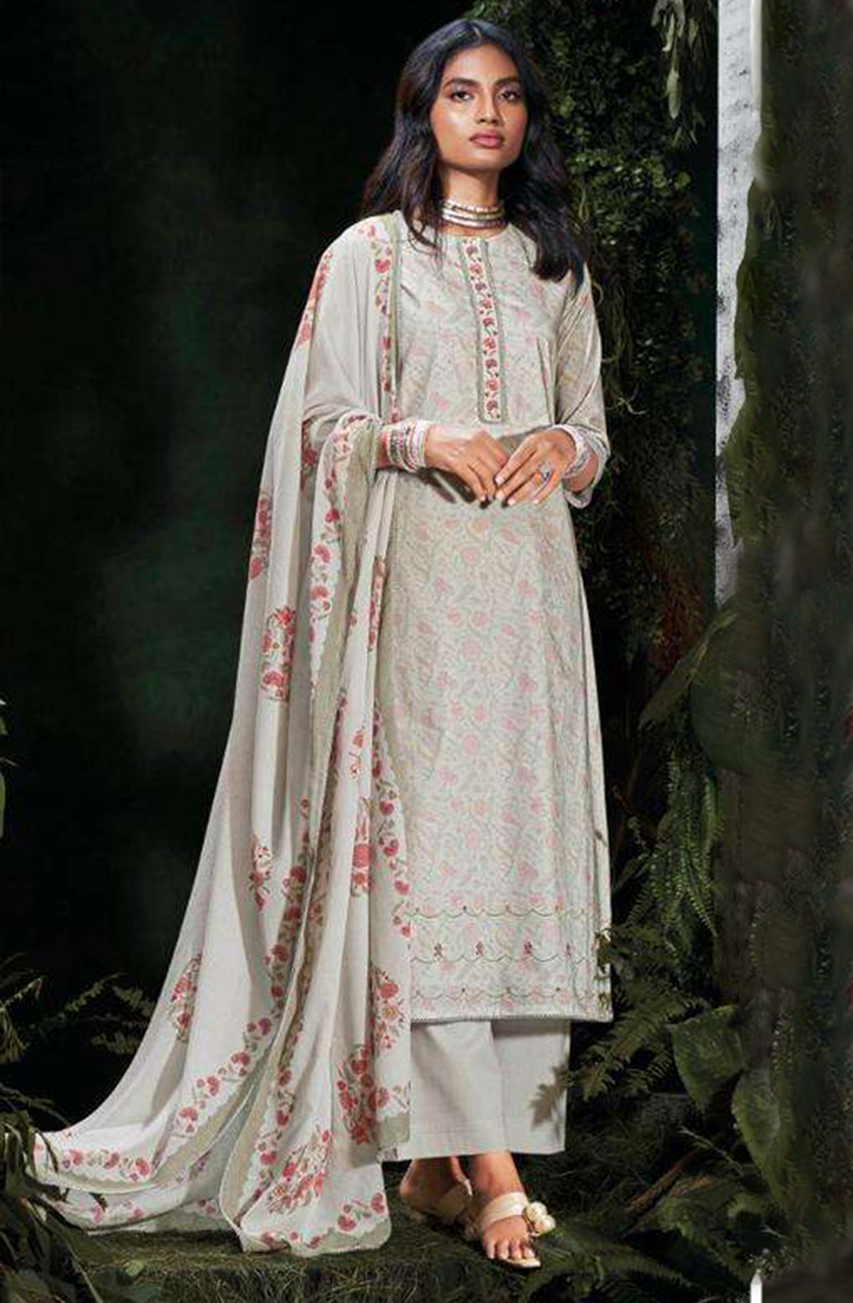 Grey Cotton Suit Set with cotton Dupatta  - NISC2261