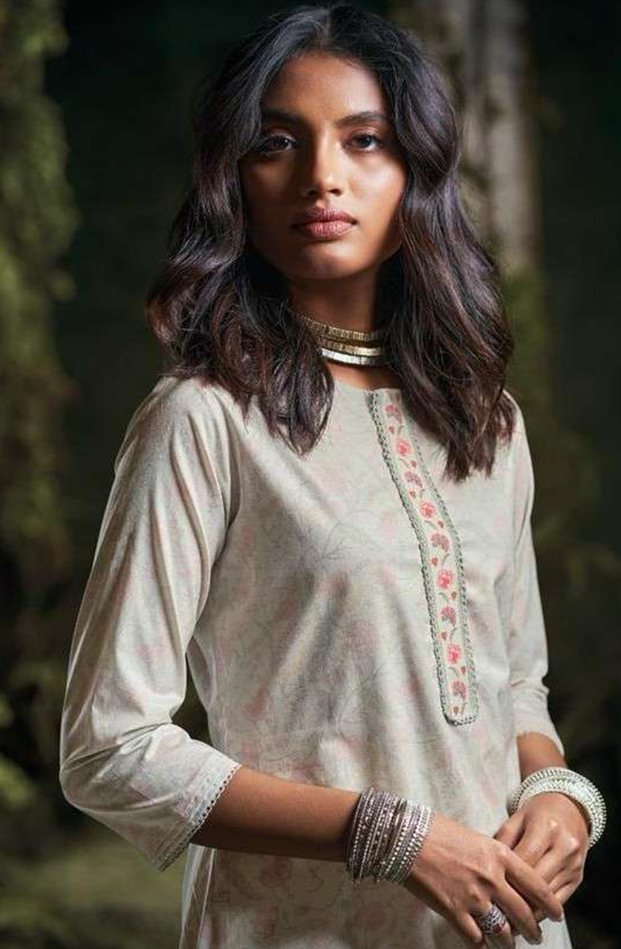 Grey Cotton Suit Set with cotton Dupatta  - NISC2261
