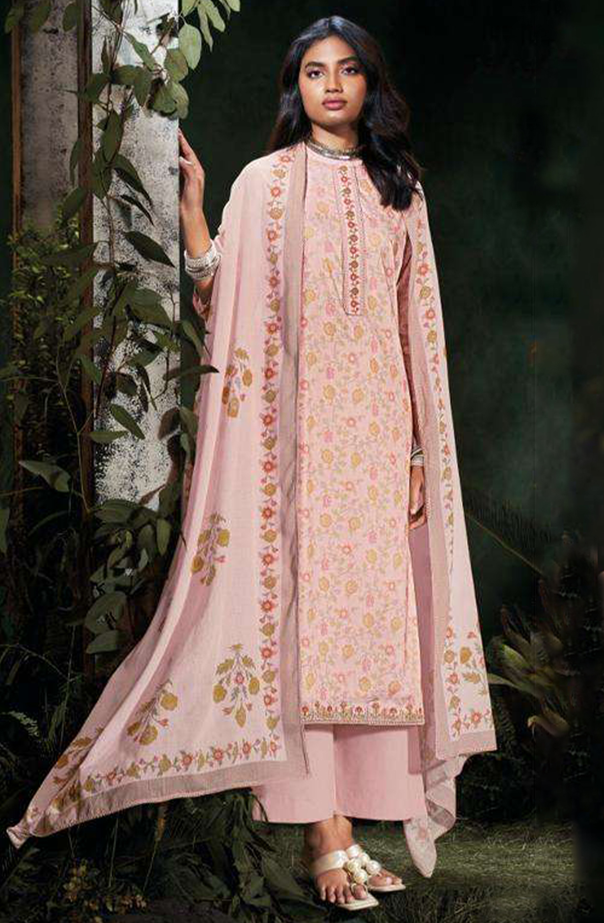 Pink Cotton Suit Set with cotton Dupatta  - NISC2262