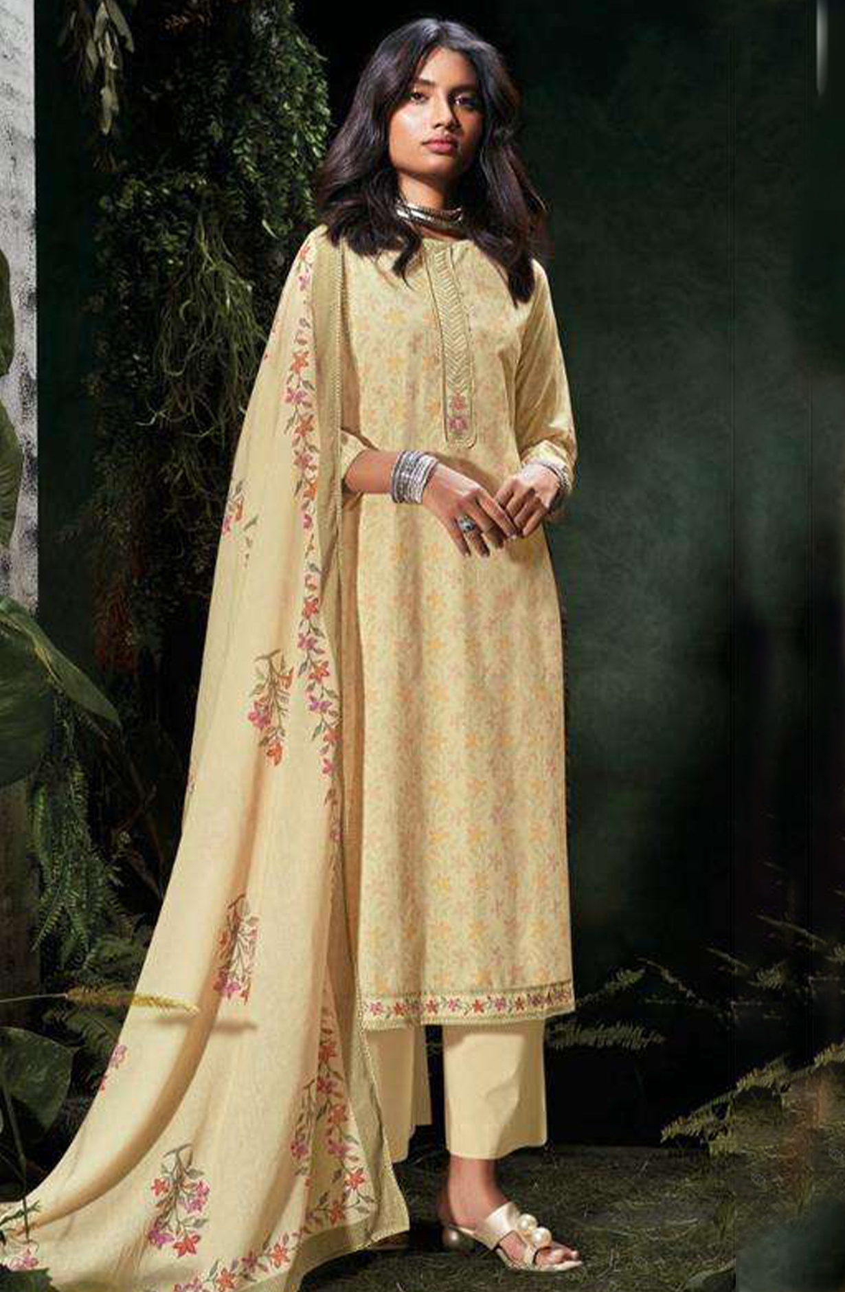 Mustard Cotton Suit Set with cotton Dupatta  - NISC2264